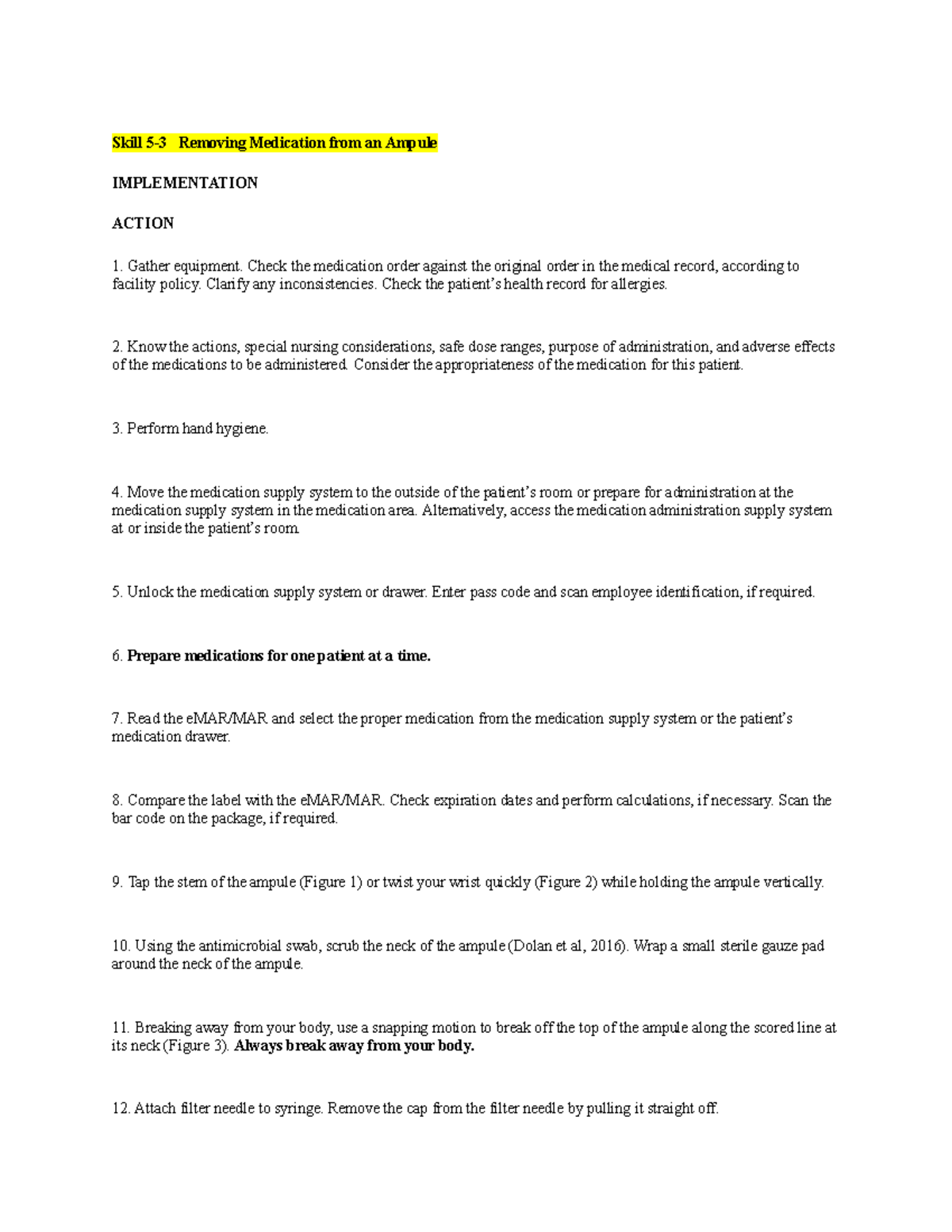 Medication Continued Skill Steps Skill 53 Removing Medication from