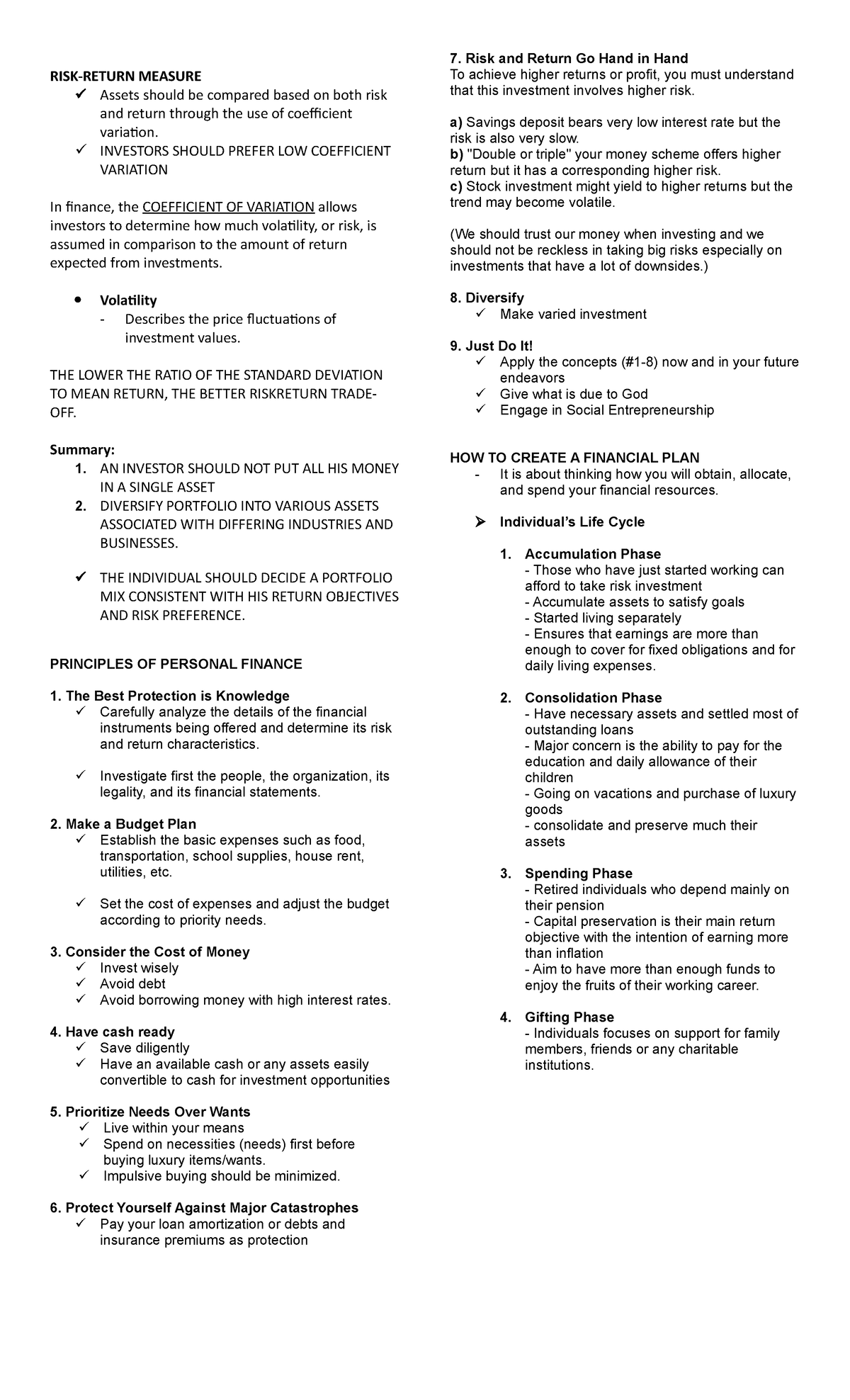 BF 2 Reviewer - drd - Business Finance - RISK-RETURN MEASURE Assets ...