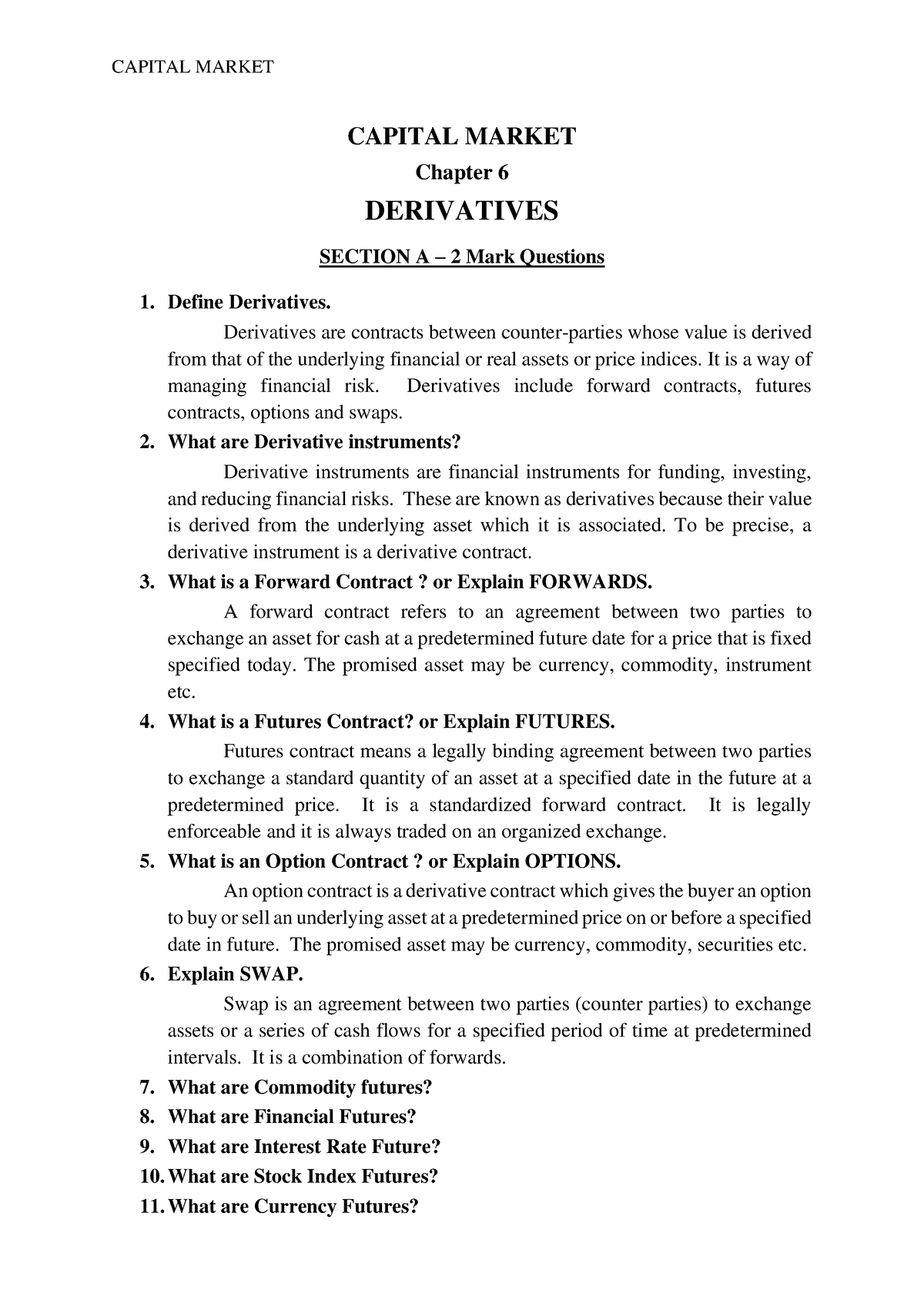 Derivatives In Capital Market