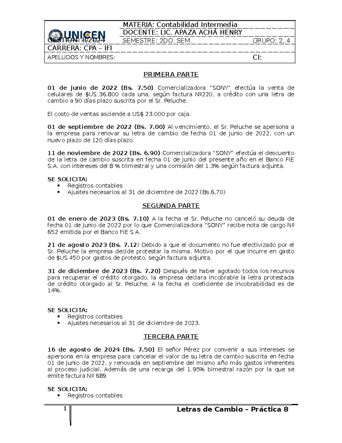 8. Letras DE Cambio - Apuntes de contabilidad intermedia para base ...