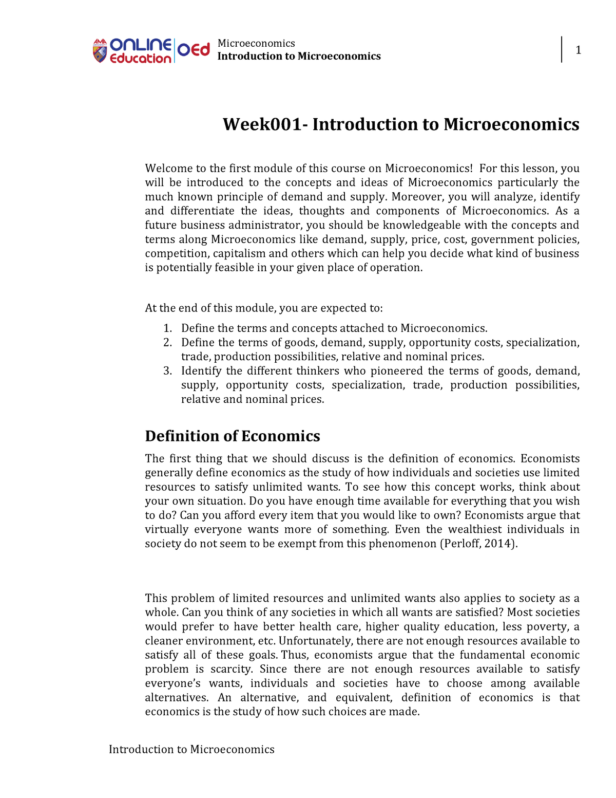 W1 - Lesson 1. Introduction To Microeconomics - Module - Introduction ...