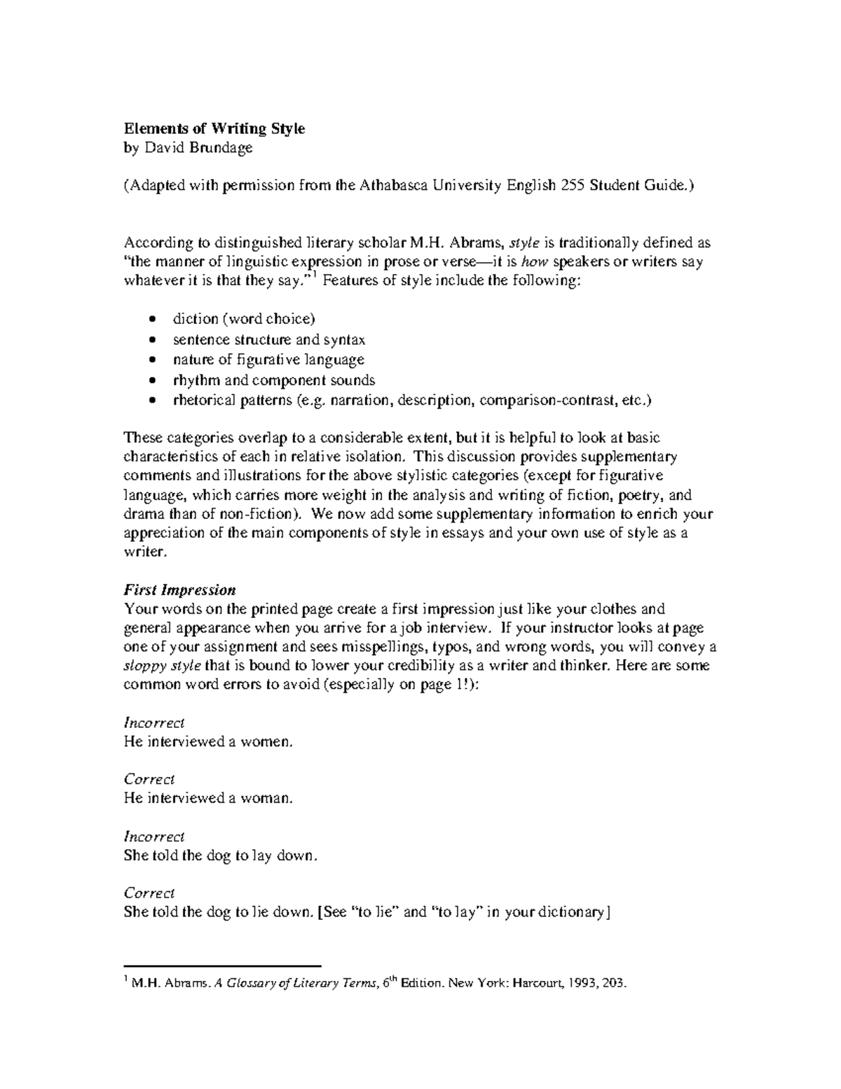 Elementsofstyle Notes Elements of Writing Style by David Brundage