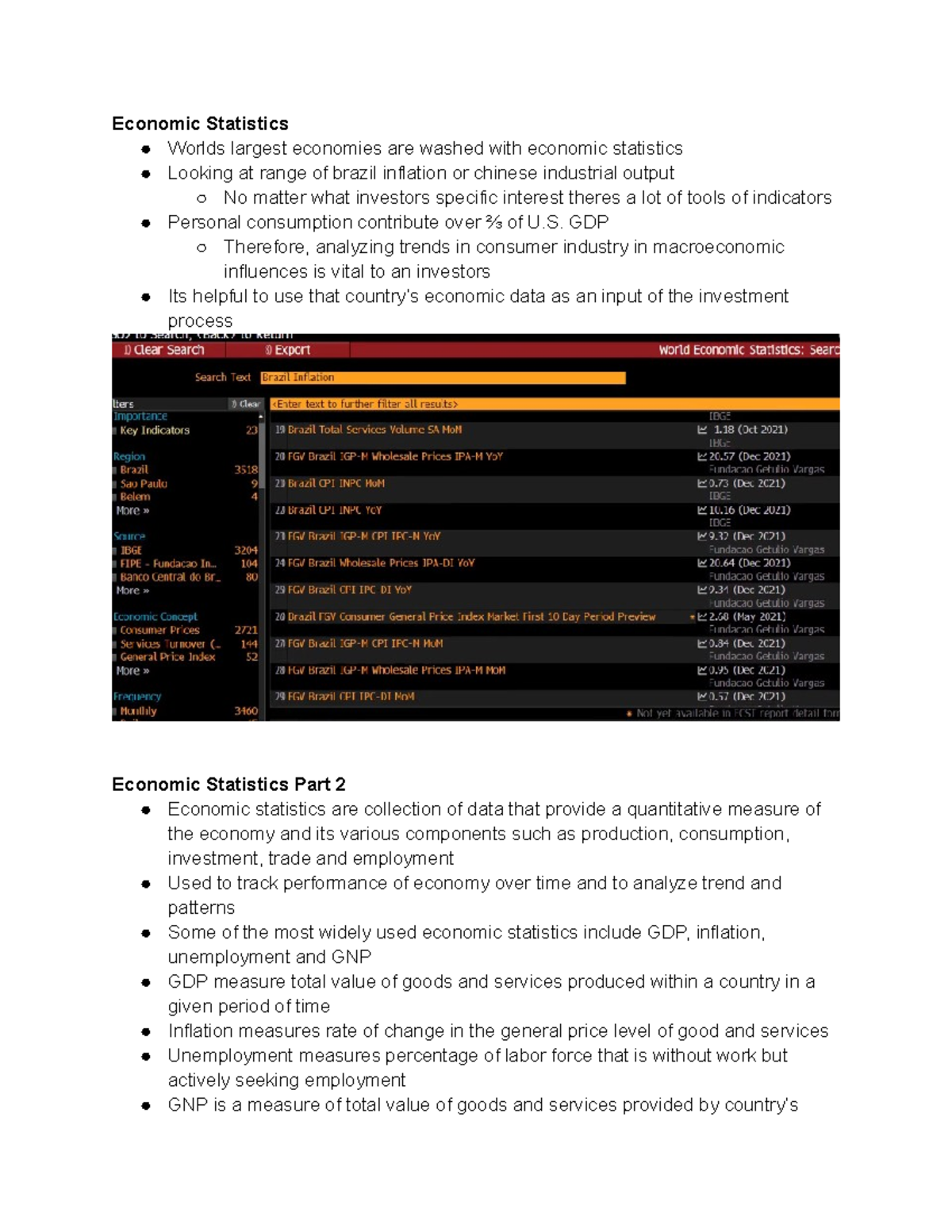 Economic Statistics - notes taken in class - Economic Statistics Worlds ...