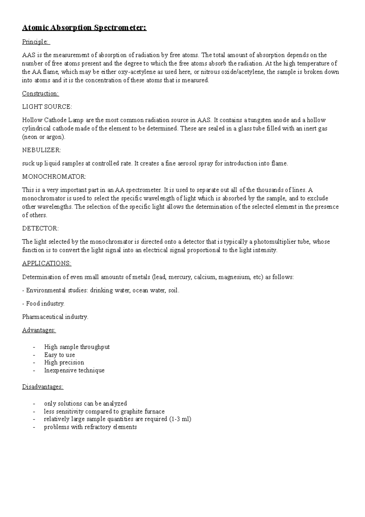 Analytical Notes - Atomic Absorption Spectrometer: Principle: AAS is ...