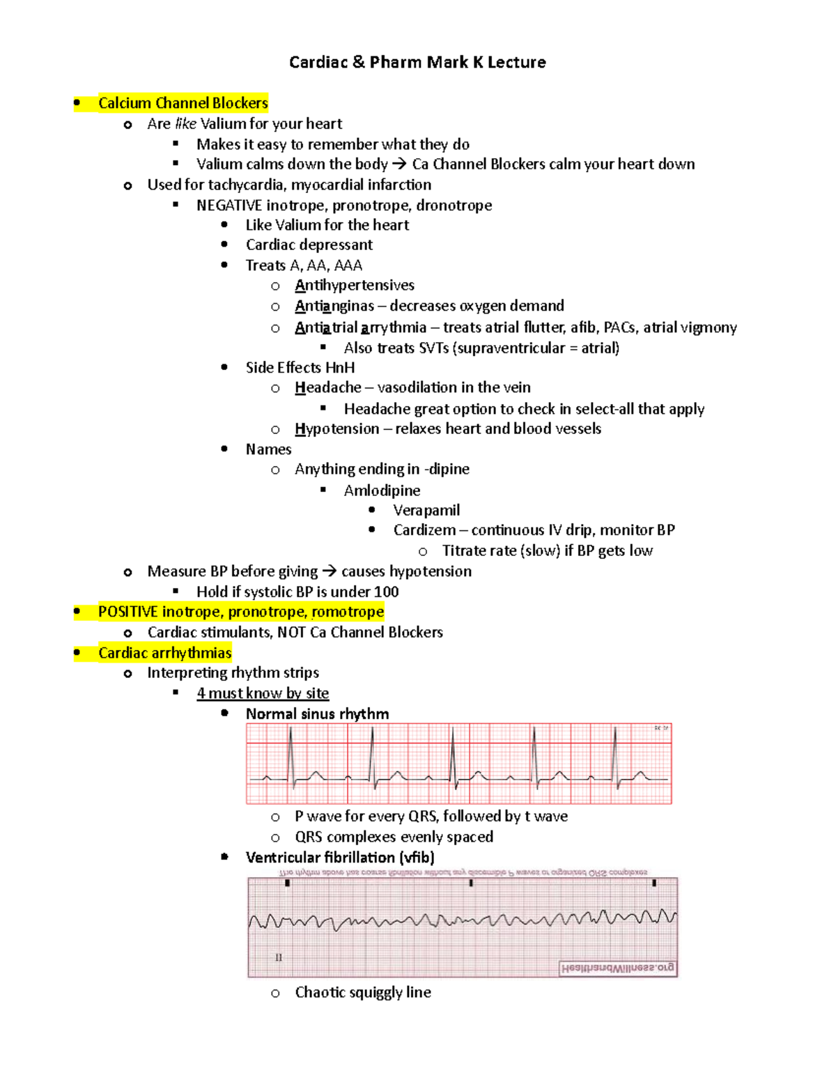 Cardiac and Pharm Mark K Notes - Cardiac & Pharm Mark K Lecture Calcium ...