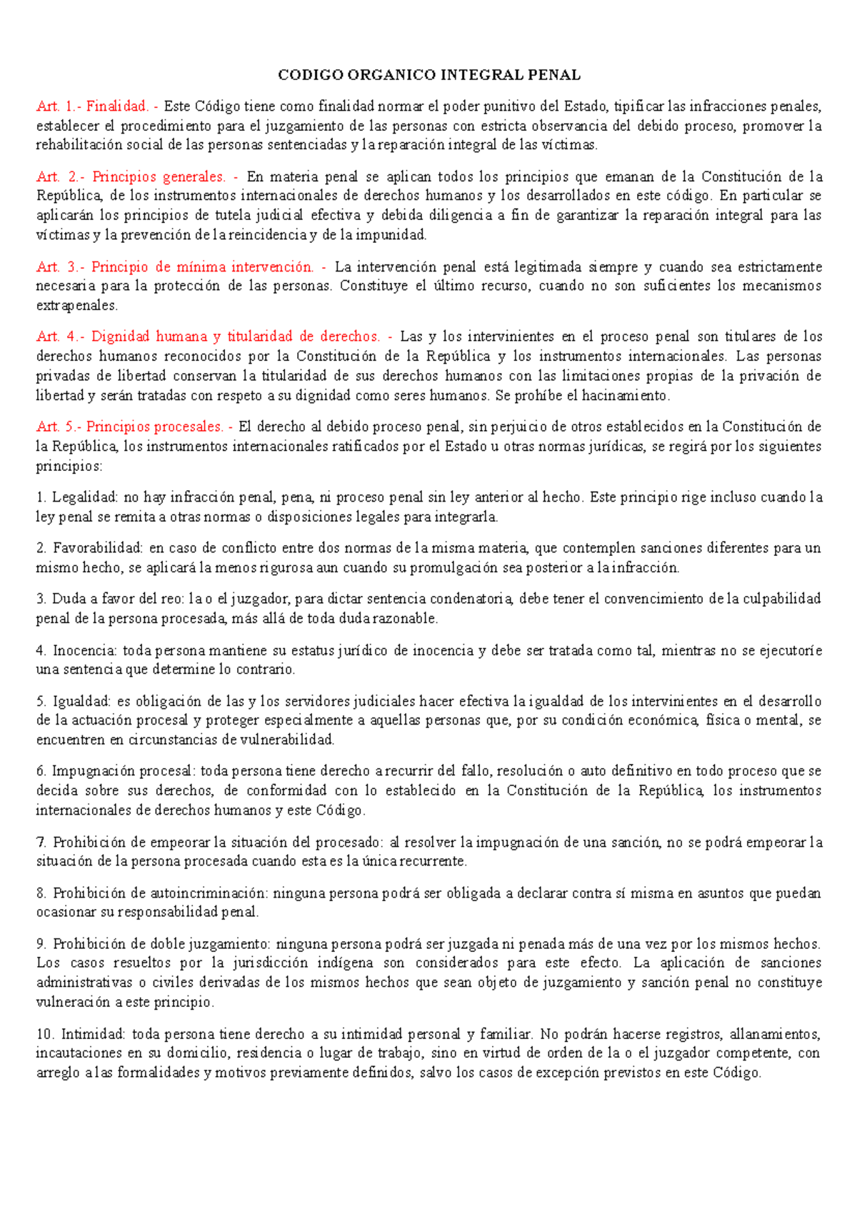 Explicacion DEL COIP - CODIGO ORGANICO INTEGRAL PENAL Art. 1 ...