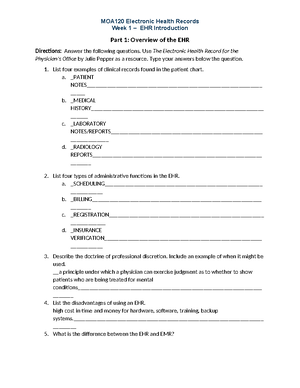 Week 2 Assignment Worksheet - MOA120 Electronic Health Records Week 2 ...