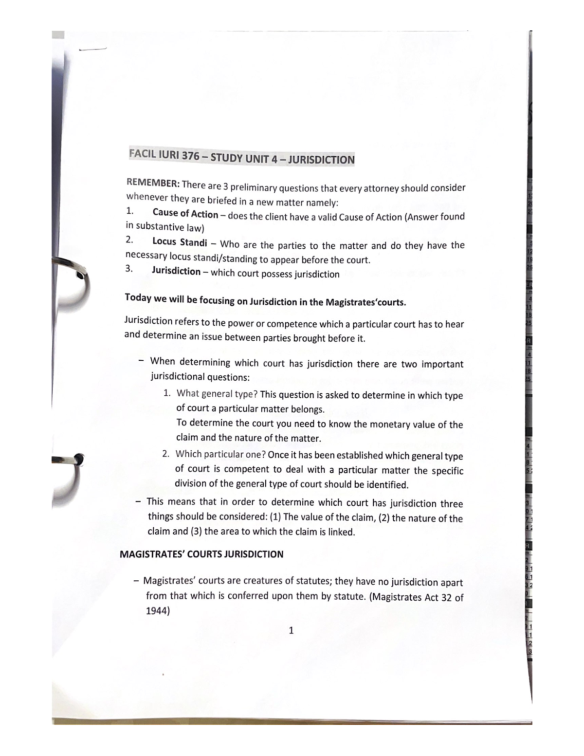 Facil IURI 376 - Study UNIT 4 - Jurisdiction - iuri376 - NWU - Studocu