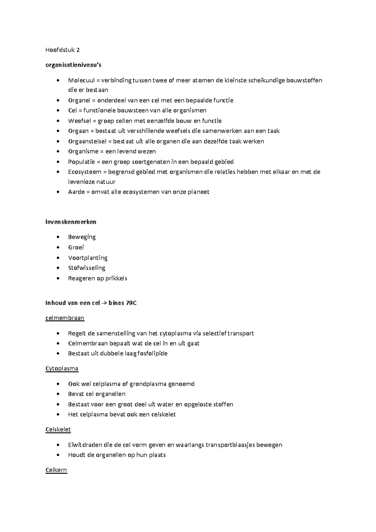 Nectar, Hoofdstuk 2 Biologie - Hoofdstuk 2 Organisatieniveau's ...