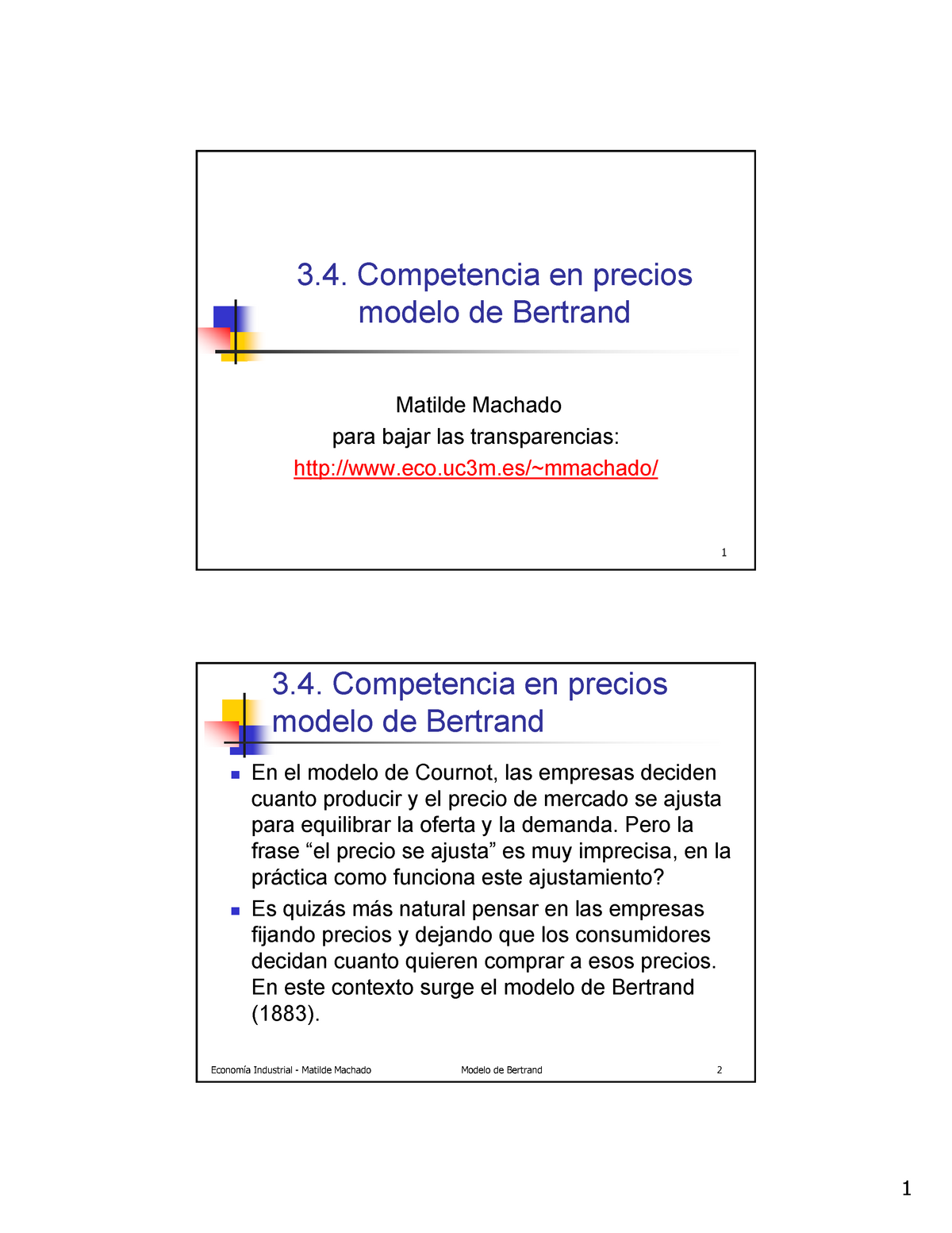 . Modelo de Bertrand - 1 modelo de Bertrand Matilde Machado para bajar  las transparencias: - Studocu
