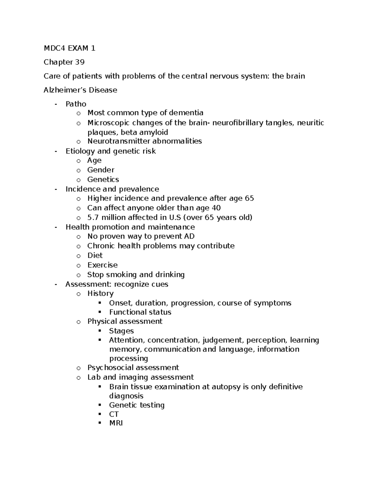 Exam 1 notes - MDC4 EXAM 1 Chapter 39 Care of patients with problems of ...