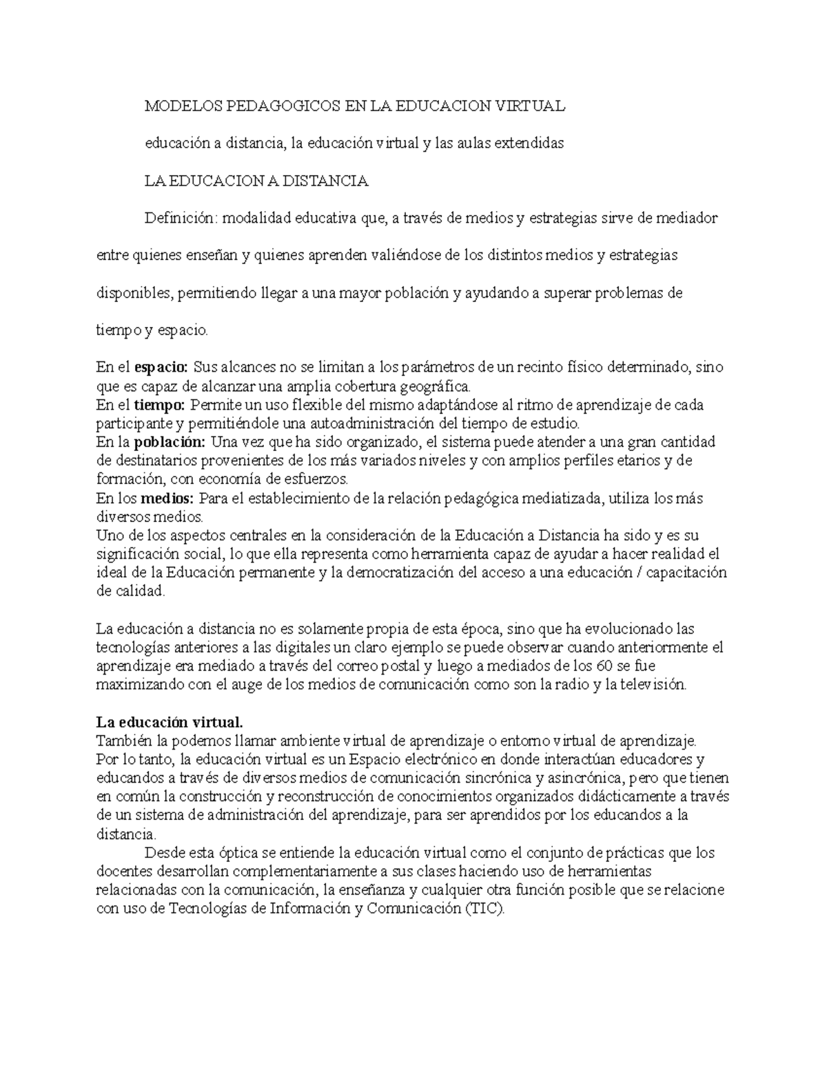 Modelos Pedagogicos EN LA Educacion Virtual - MODELOS PEDAGOGICOS EN LA ...
