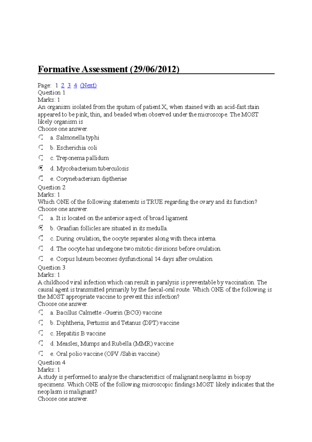 Past Medical questions and answers for first year MBBS students