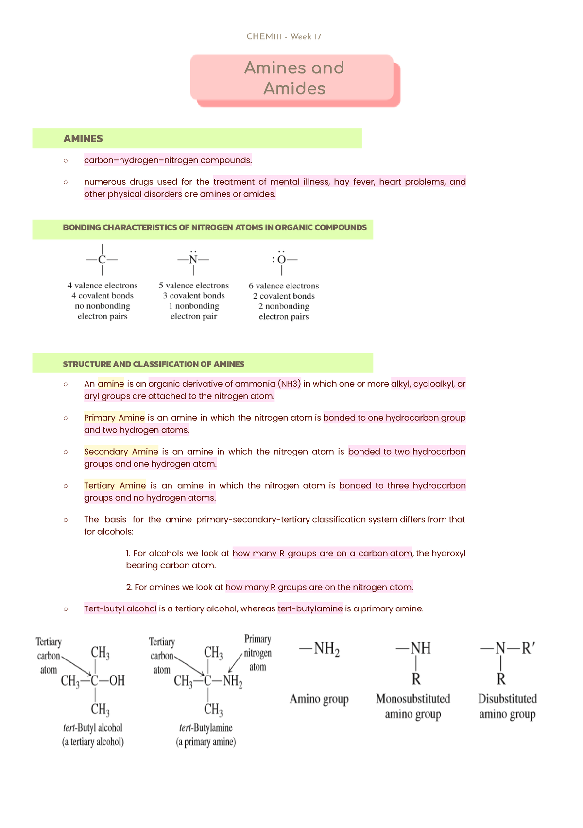 CHEM 111 Week 17 - Amines And Amides.docx 2 - CHEM111 - Week 17 Amines ...