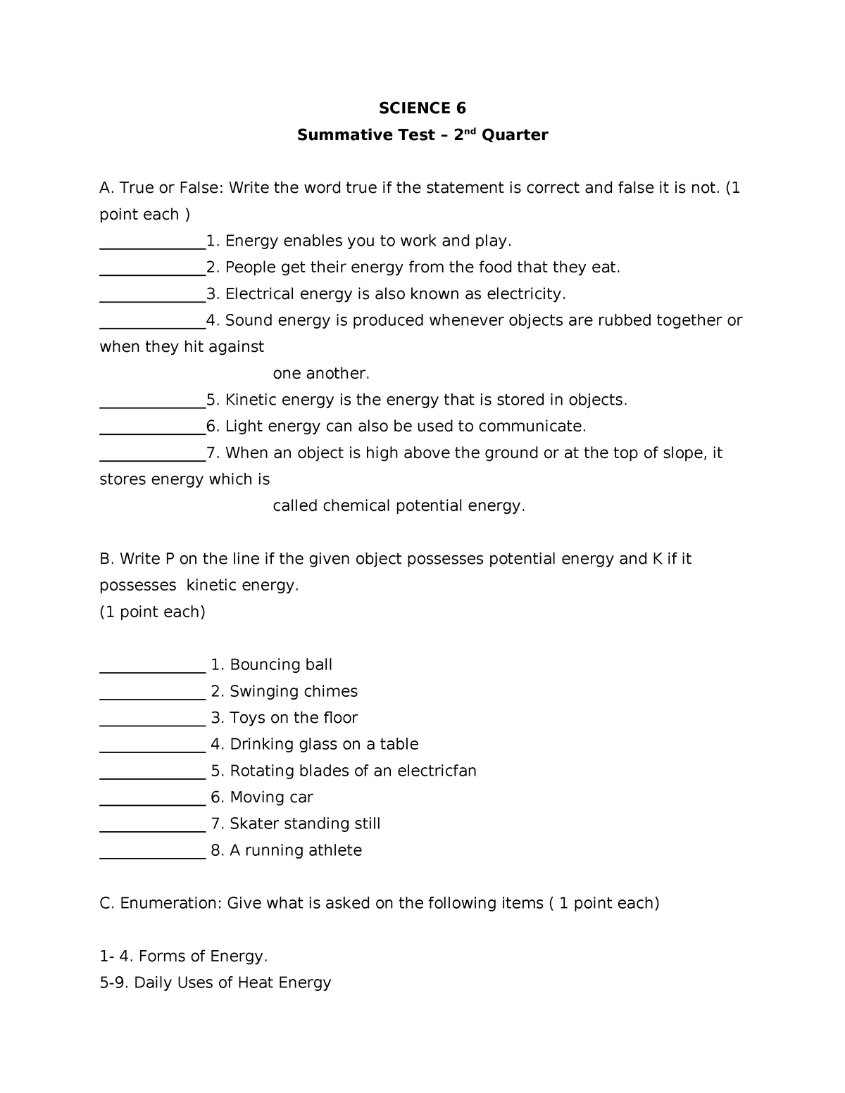 ST Science 6 Q2 - Summative And Practice Quiz. - SCIENCE 6 Summative ...