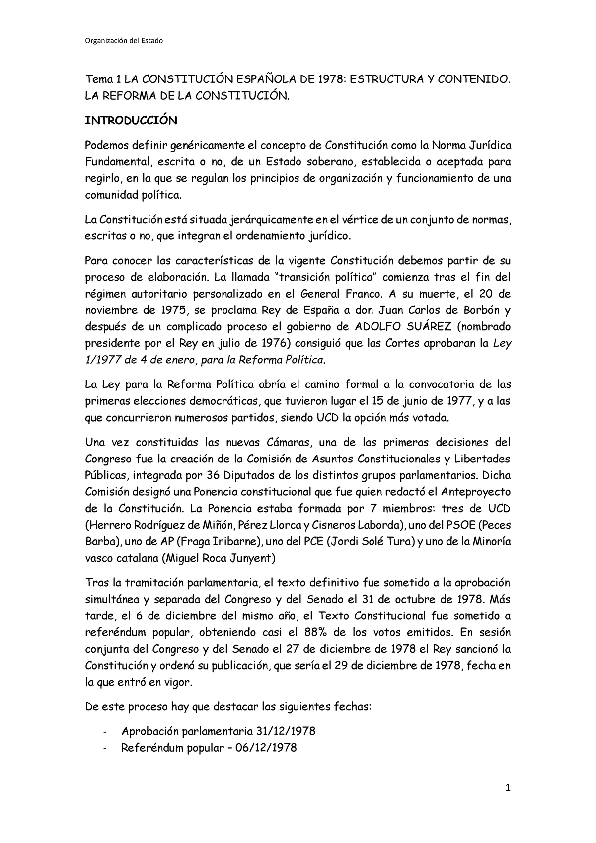 Tema 1 Y 2 LA Constitución Española DE 1978 - Tema 1 LA CONSTITUCI”N ...