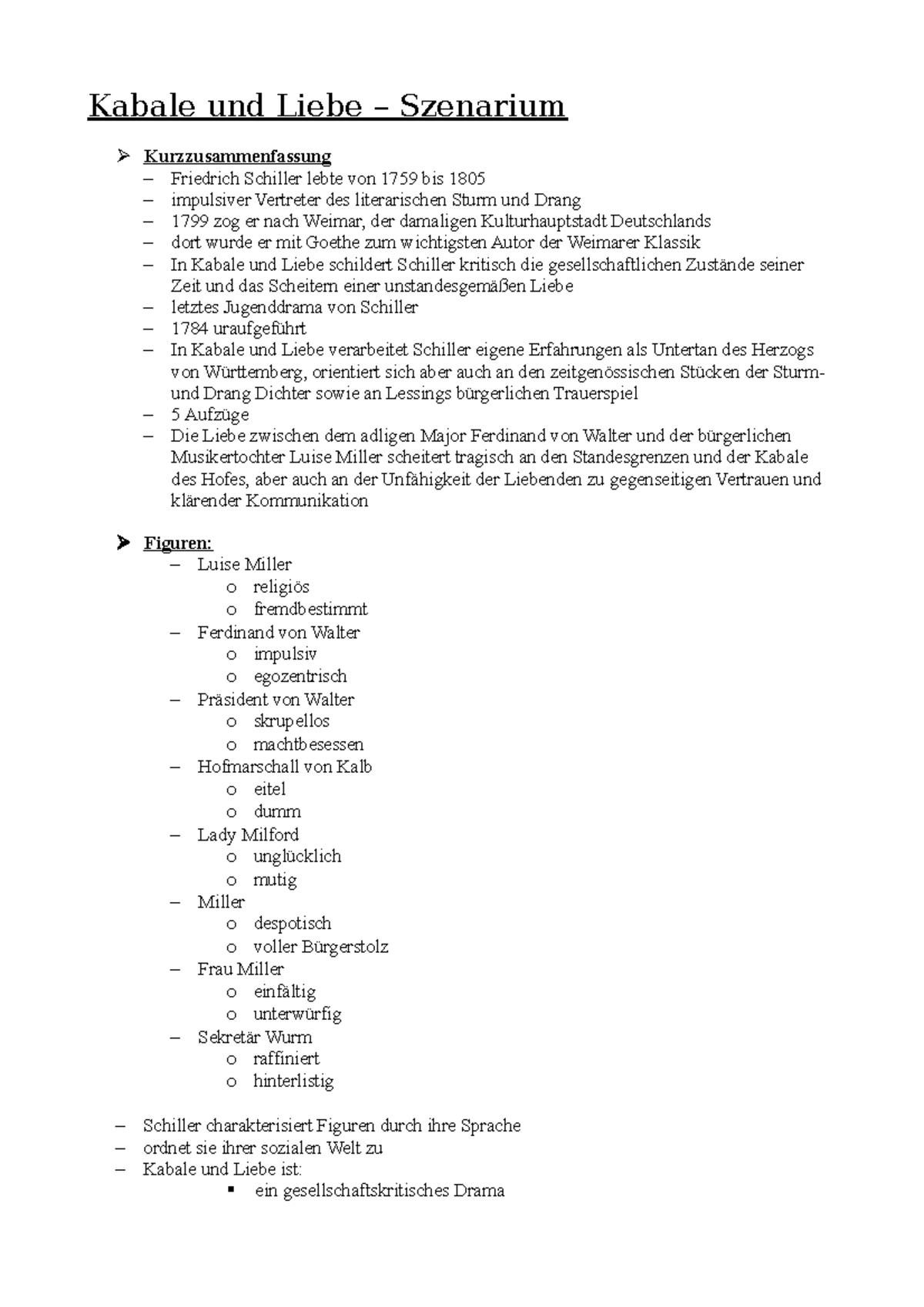 Friedrich Schiller Kabale Und Liebe Zusammenfassung Szenen Friedrich Schiller-Kabale und Liebe, Szenarium - Kabale und Liebe