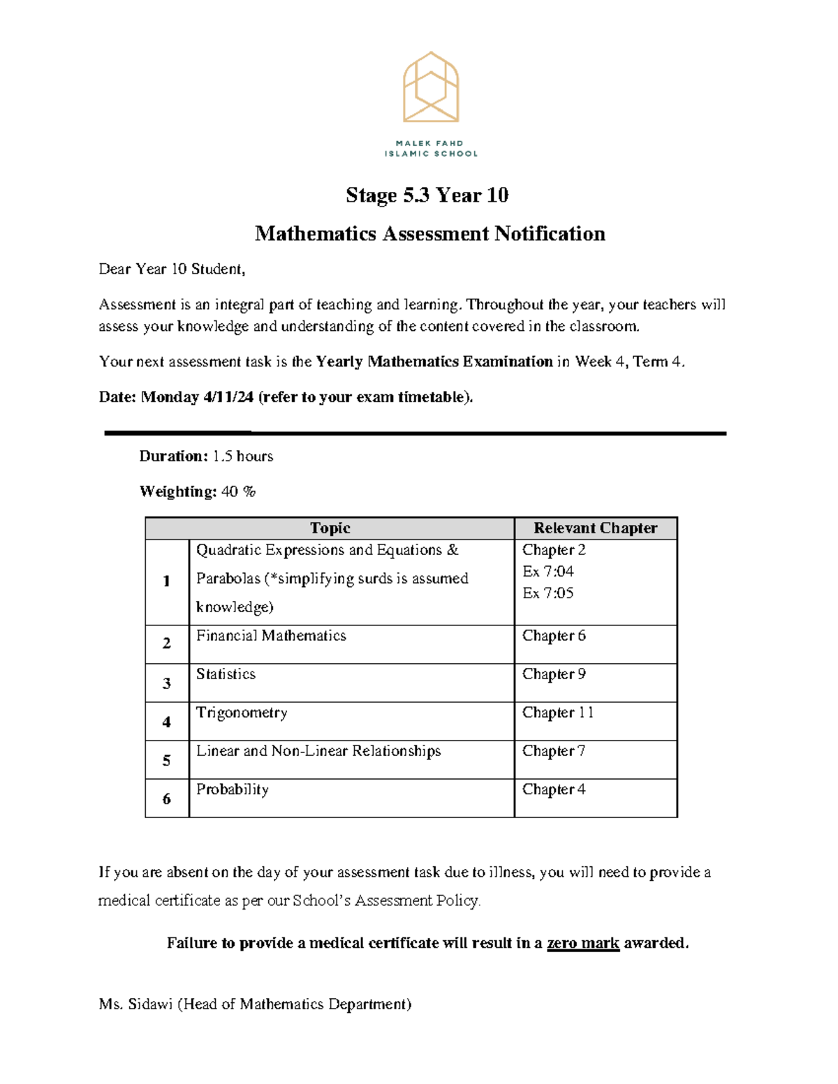 Year 10 5.3 2024 Yearly assess notification - Stage 5 .3 Year 10 ...