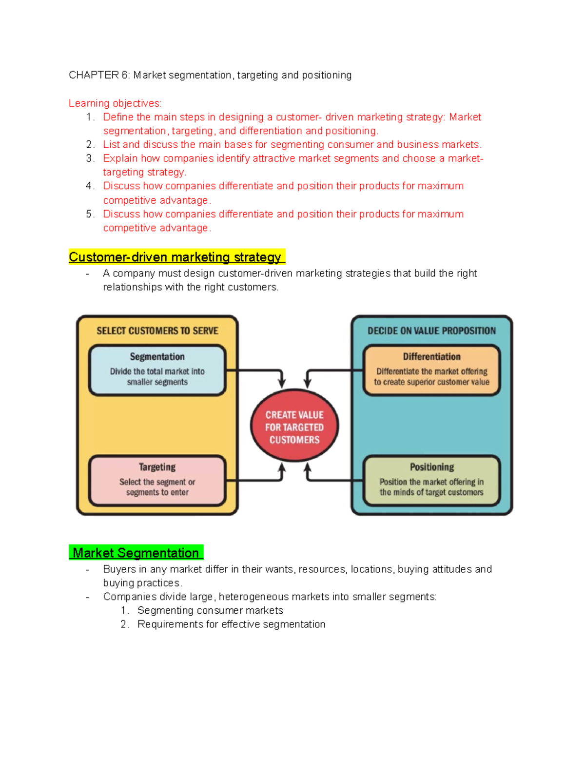 Chapter 6 - Marketing Principles Notes - CHAPTER 6: Market Segmentation ...