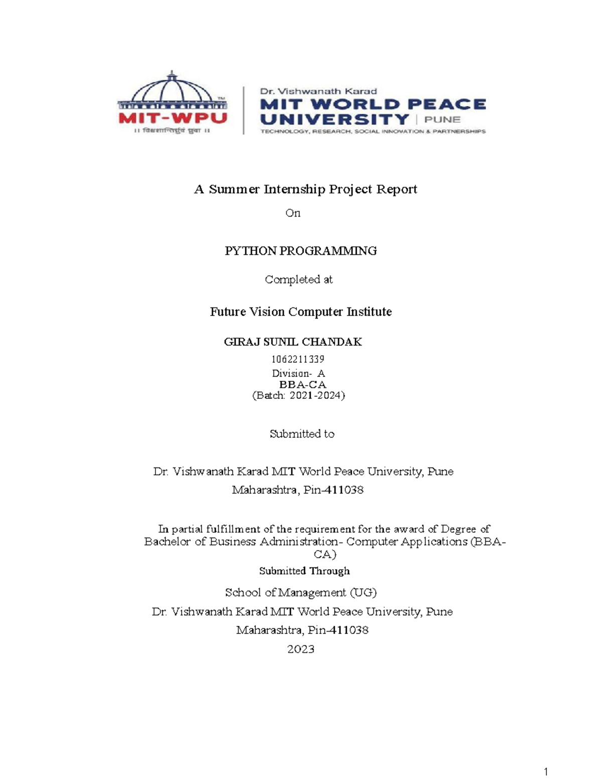 Giraj Internship - vsbsfndgm - A Summer Internship Project Report On ...