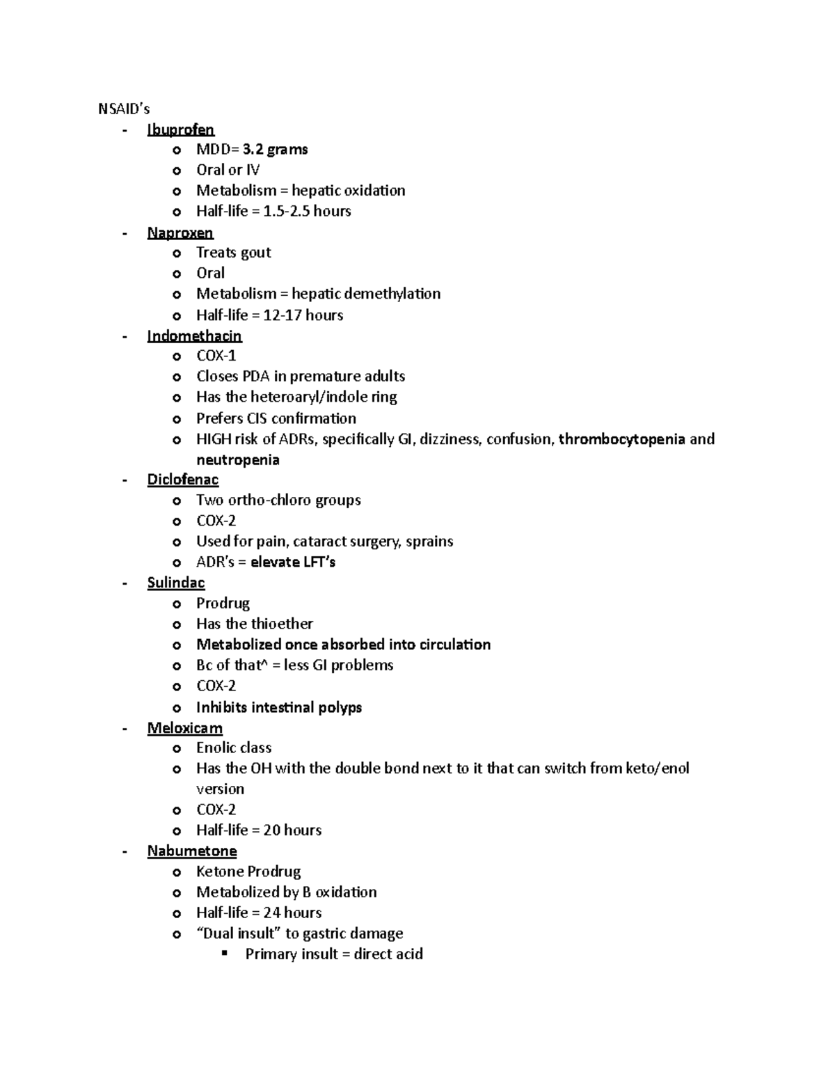 Dr. Kahn Drugs - Notes - NSAID’s - Ibuprofen o MDD= 3 grams o Oral or ...