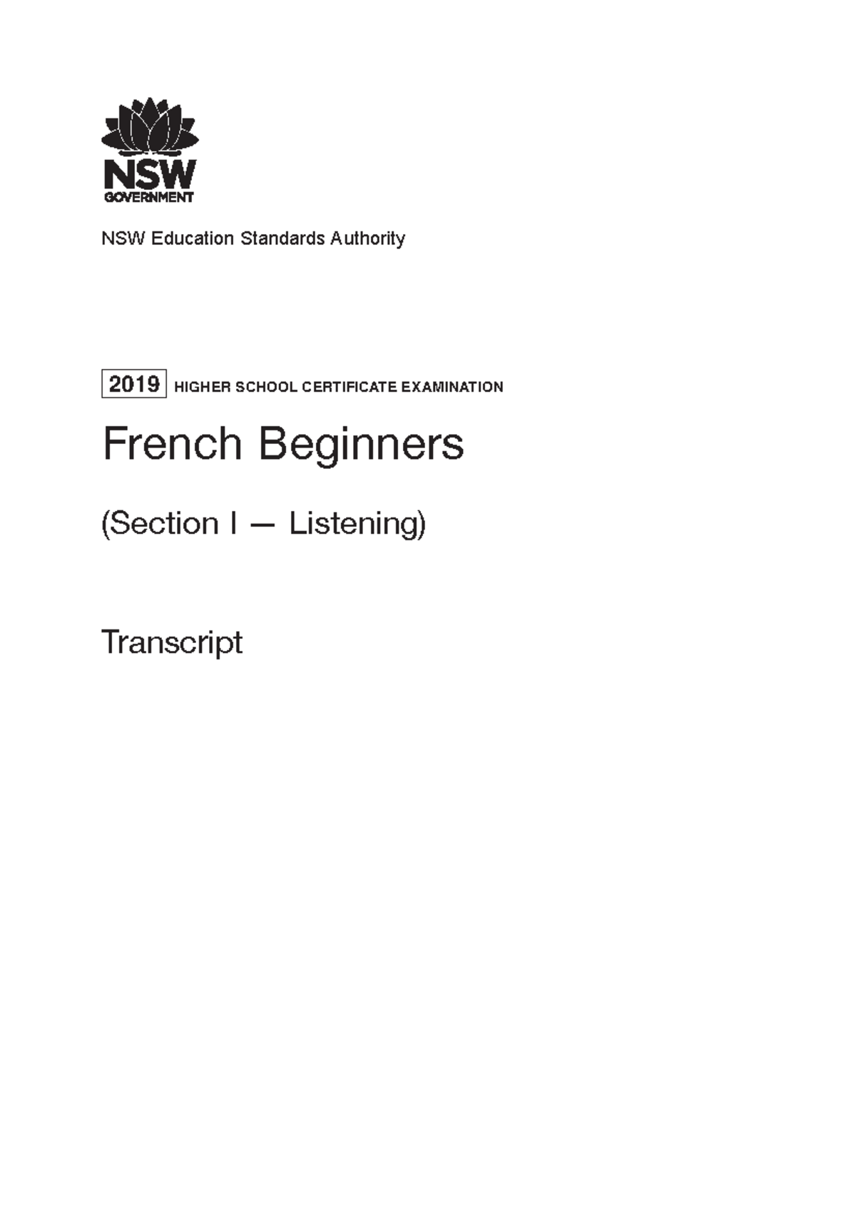 2019 hsc french beg transcript - NSW Education Standards Authority 2019 ...