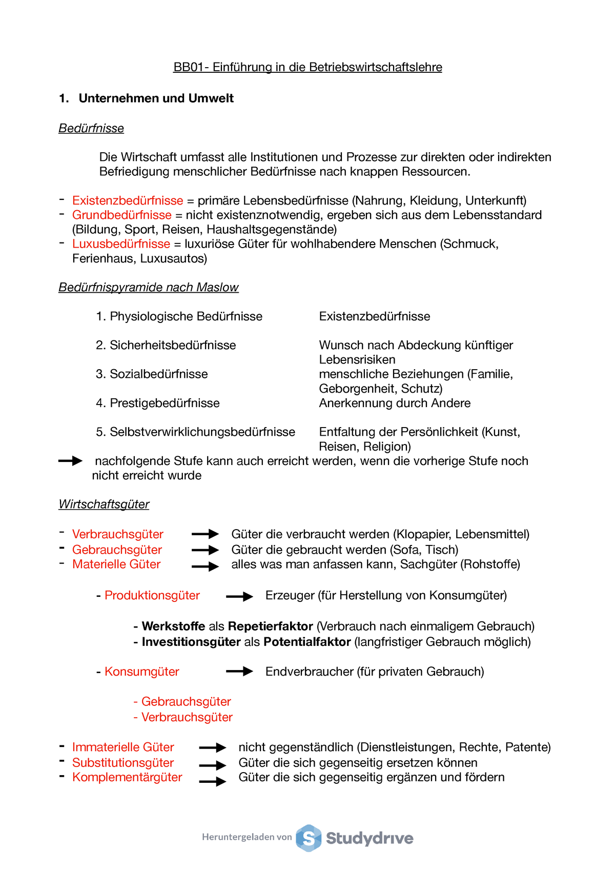 BB01-Kurs1-Zusammenfassung - In Die Betriebswirtschaftslehre 1 ...