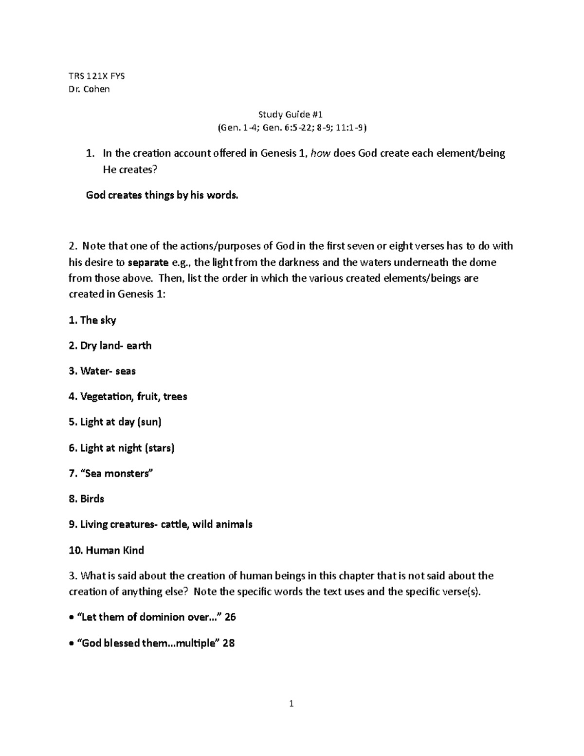 SG1 Study Guide For Each Class TRS 121X FYS Dr Cohen Study Guide sg1-study-guide-for-each-class-trs-121x-fys-dr-cohen-study-guide