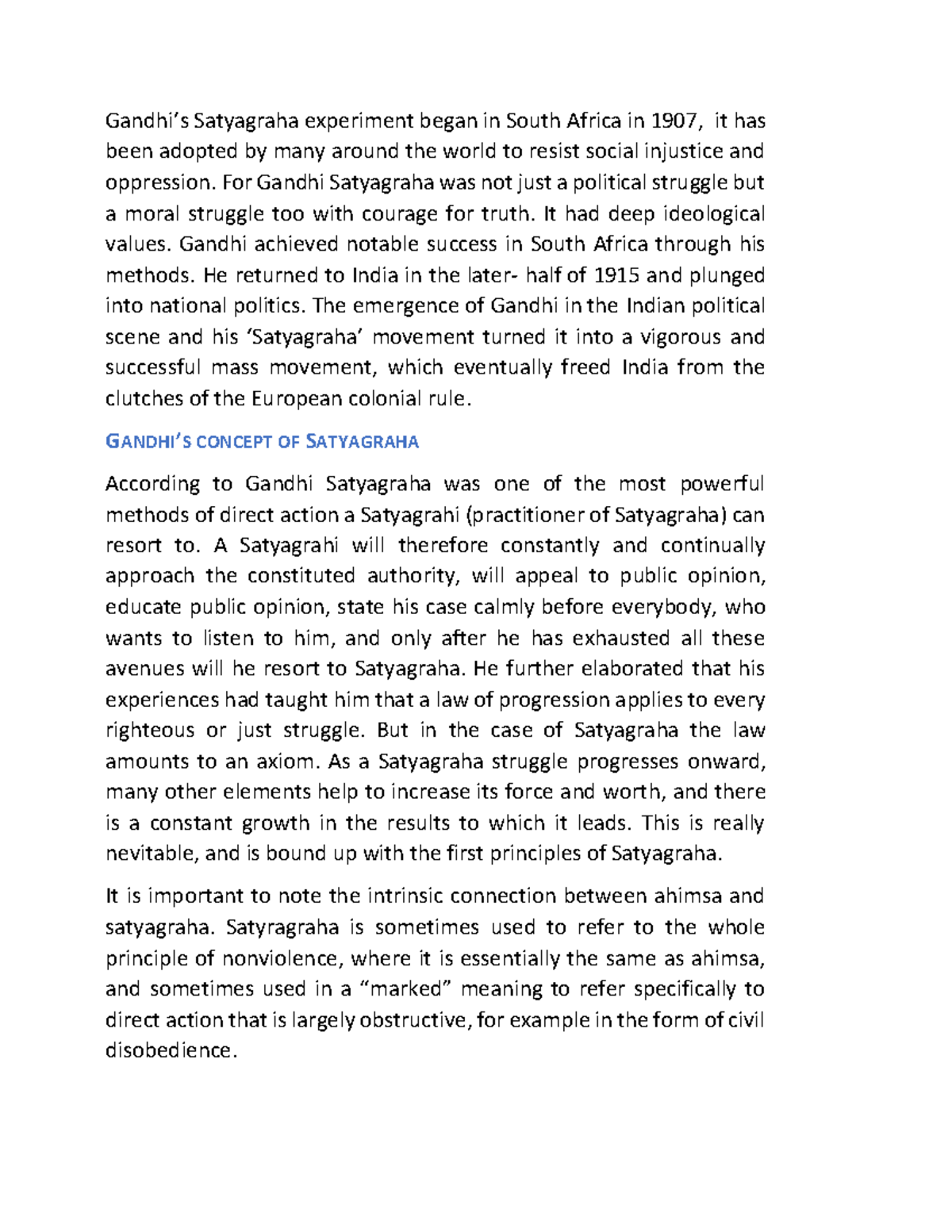 Satyagraha - Gandhi’s concept of satyragraha - Gandhi9s Satyagraha ...