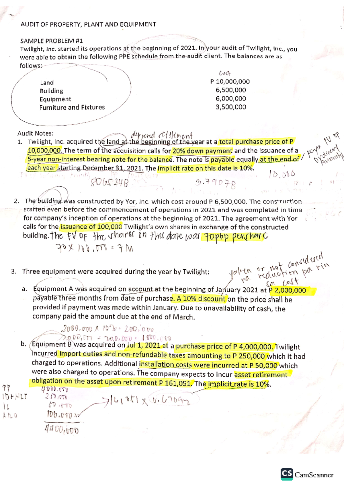 Audit of PPE Question and answer Accountancy CamScanner