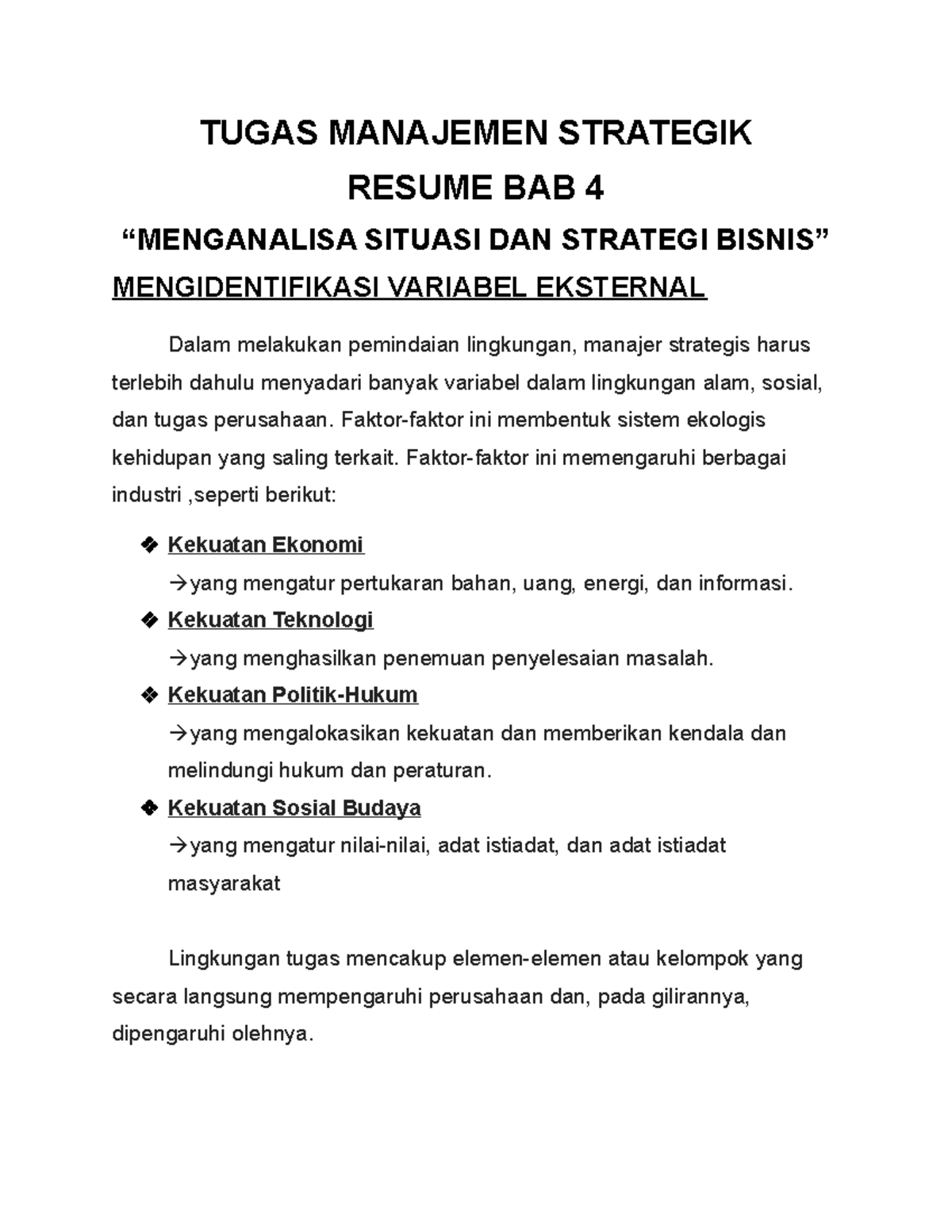 Resume Manajemen Strategik (BAB 4) - TUGAS MANAJEMEN STRATEGIK RESUME ...