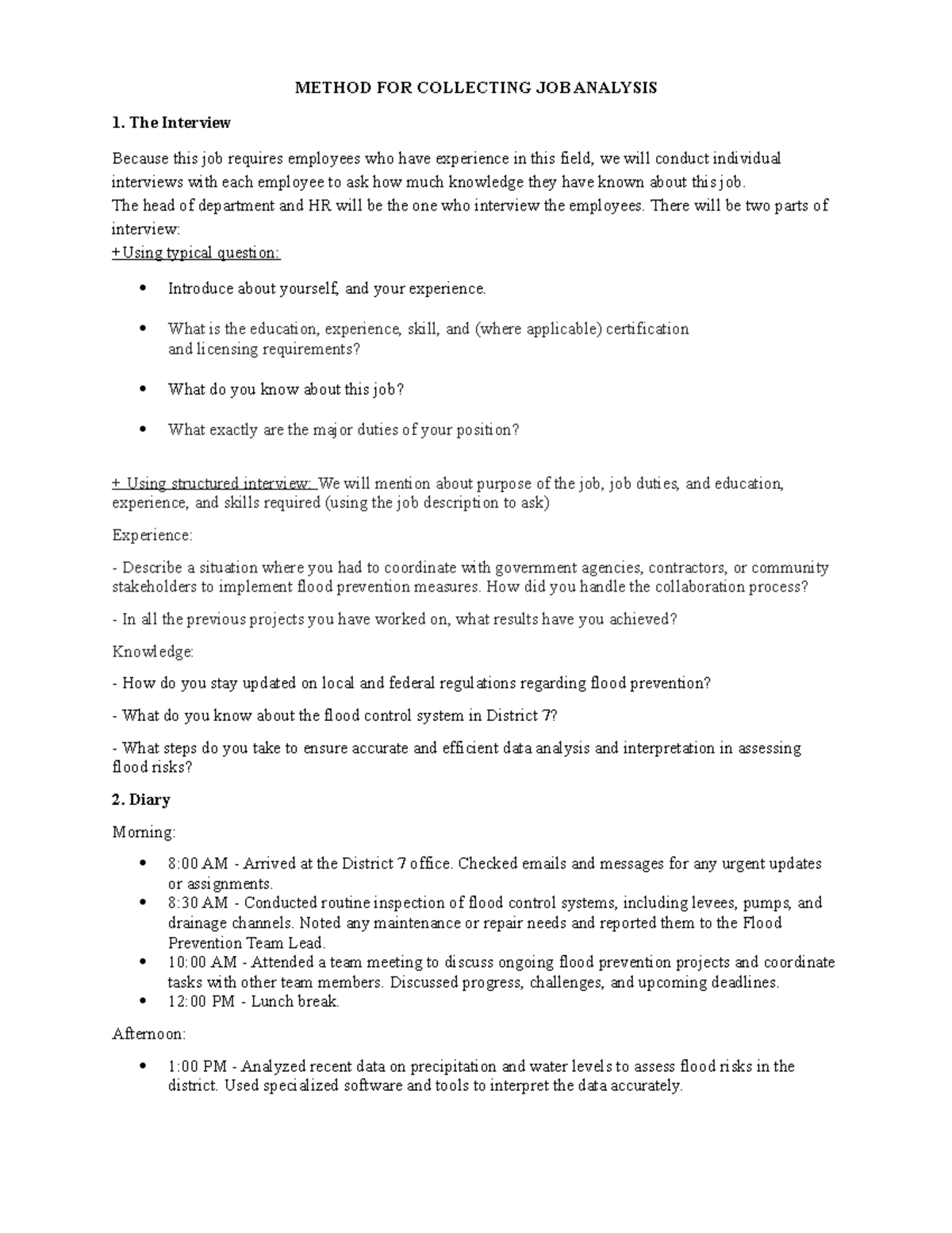 Group 3 - JOB Discription OF Flood Prevention Staff - METHOD FOR ...
