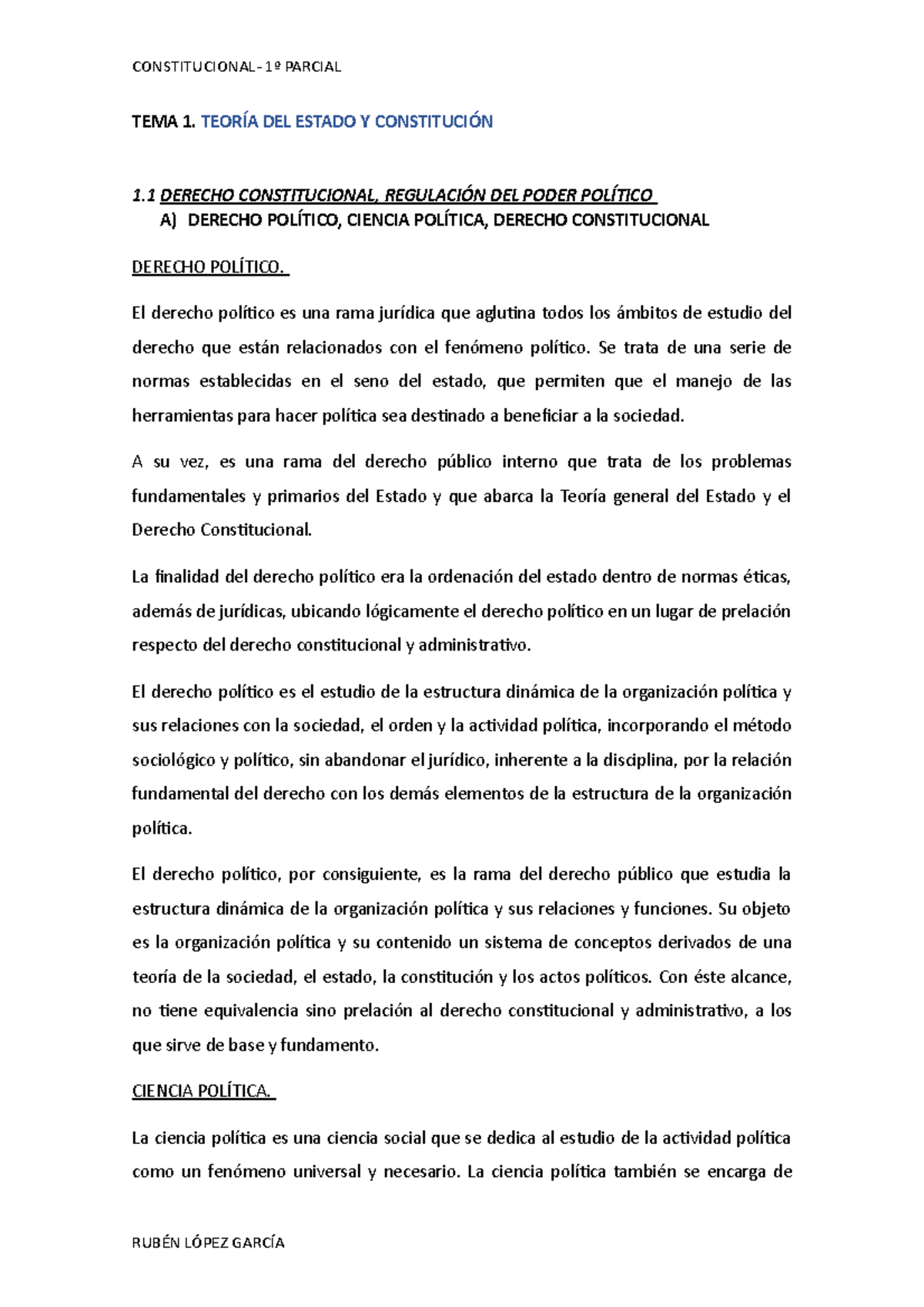 1º Parcial - TEMA 1. TEORÍA DEL ESTADO Y CONSTITUCIÓN 1 DERECHO ...