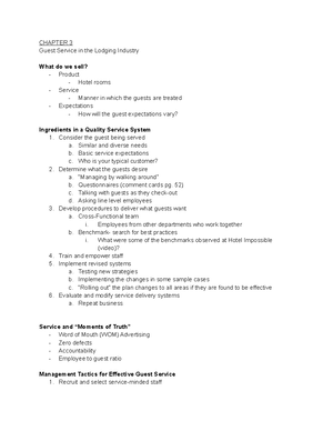 HRTM 260 chapter 6 notes - CHAPTER 6: The Front Office Department Front ...