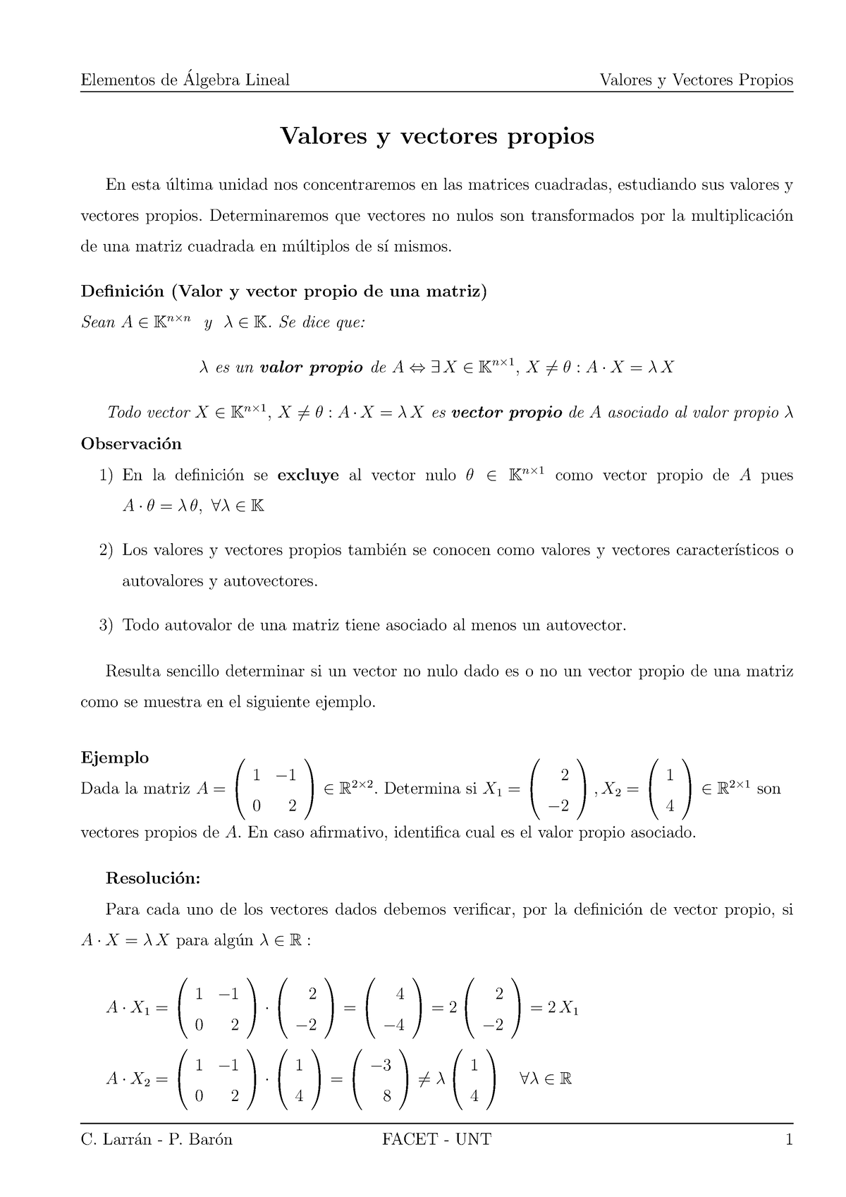 Valores Y Vectores Propios - Valores Y Vectores Propios En Esta ́ultima ...