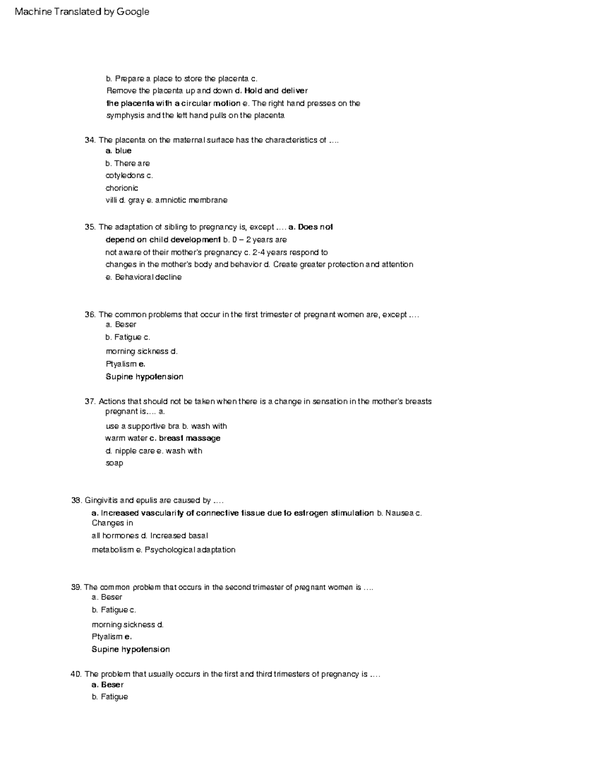 Practice Materials - Nursing, unit-24 - a. Beser b. Fatigue c. morning ...