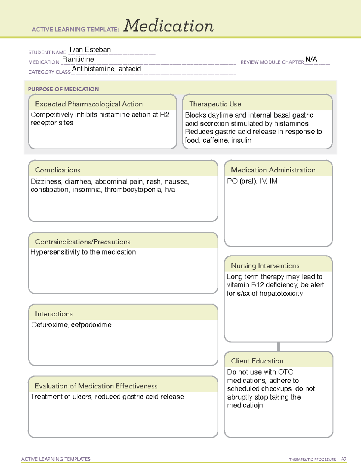 Medication Ranitidine - ACTIVE LEARNING TEMPLATES THERAPEUTIC PROCEDURE ...