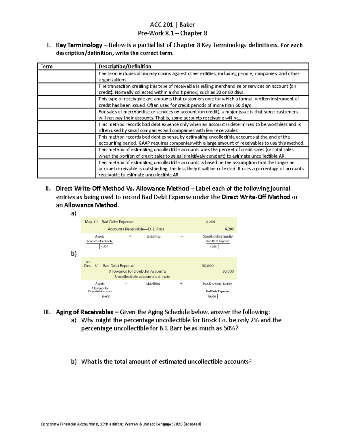 Pre Work 8.1 ACC 201 - Prework Assignments - ACC 201 | Baker Pre-Work 8 ...