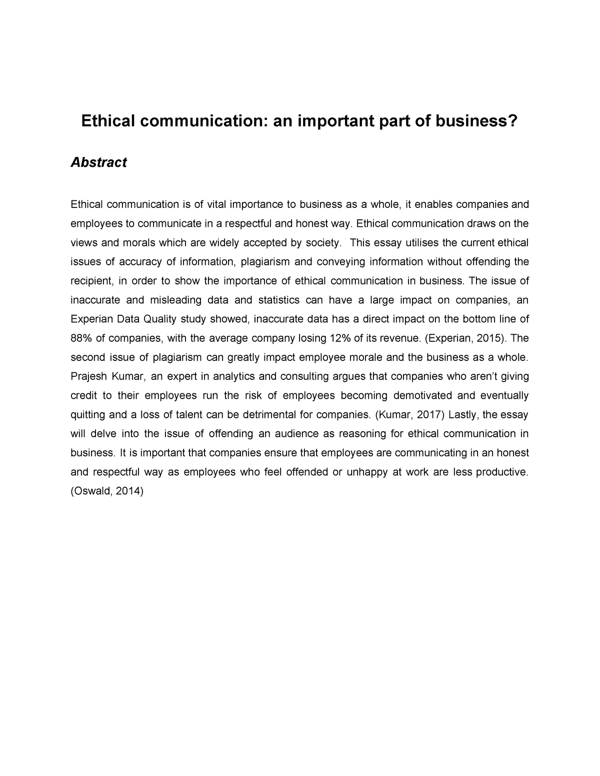 Ethical Communication for Business Ethical communication an important