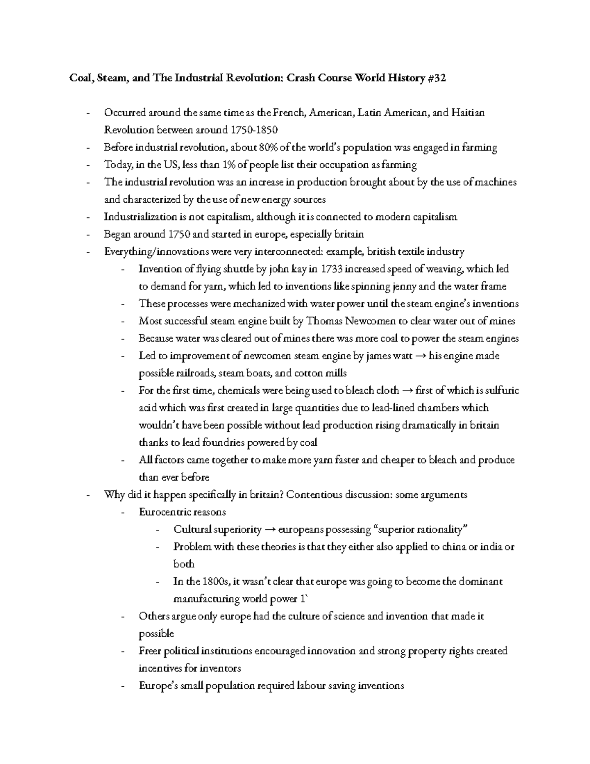 Geo Readings Coal, Steam, and The Industrial Revolution Crash Course