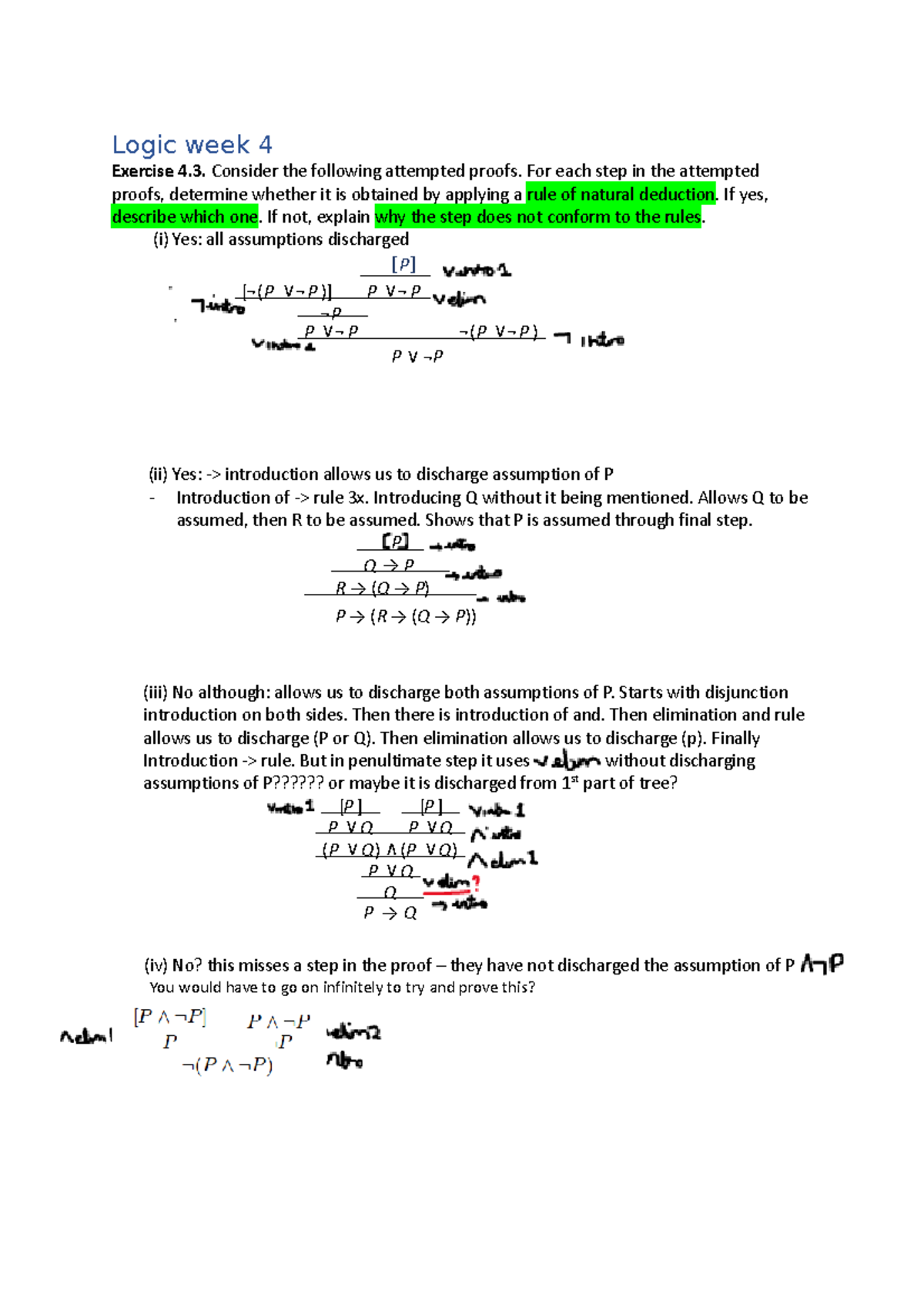 Logic week 4 - week 4 - Q → P Logic week 4 Exercise 4. Consider the ...