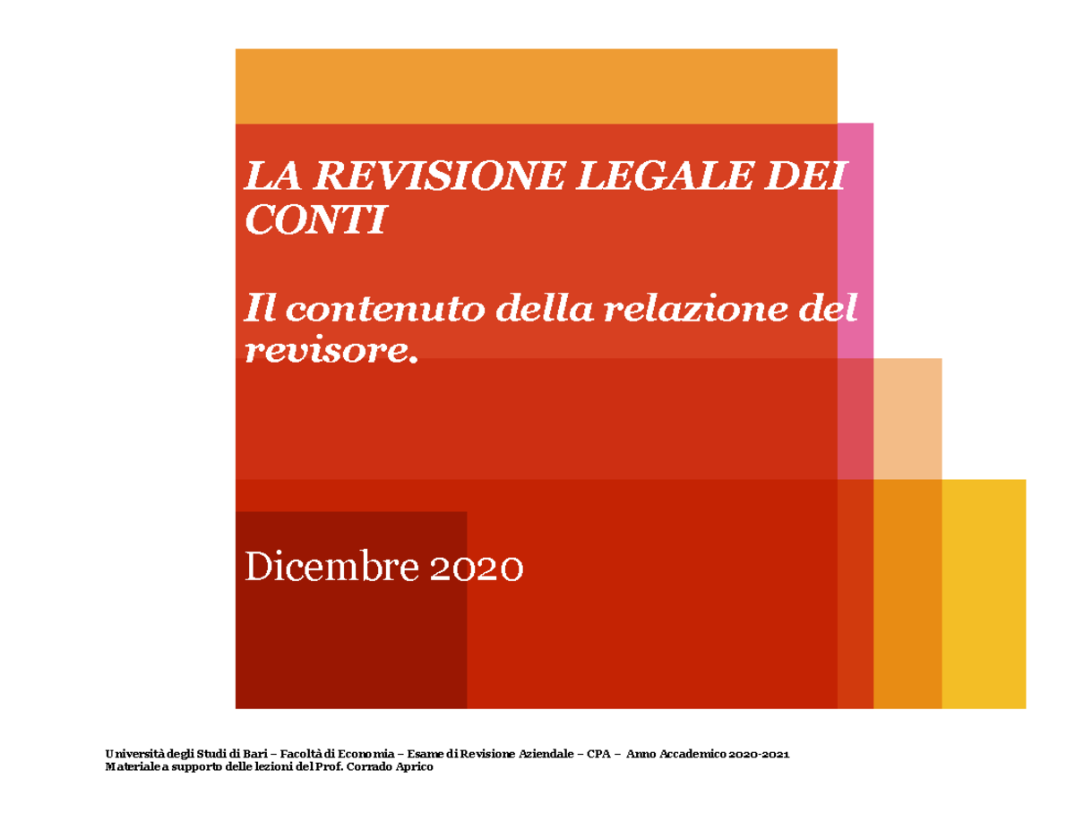 25 - Slide 2020-2021 - LA REVISIONE LEGALE DEI CONTI Il Contenuto Della ...