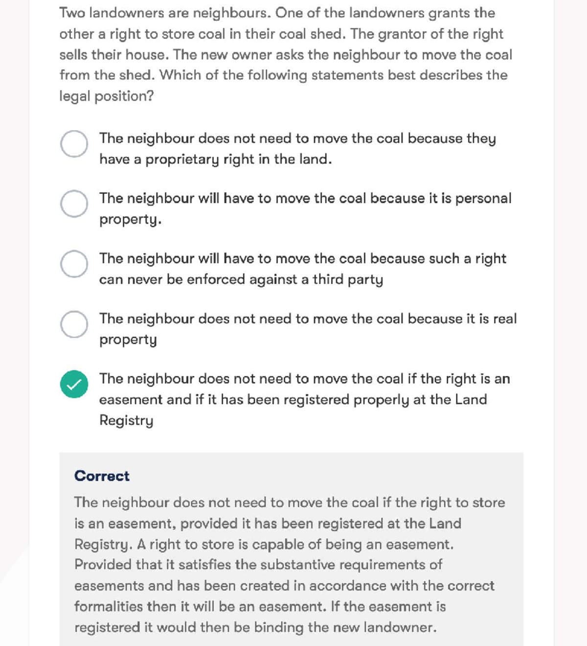 Land Law MCQs with answers (WS 1-6) - Studocu