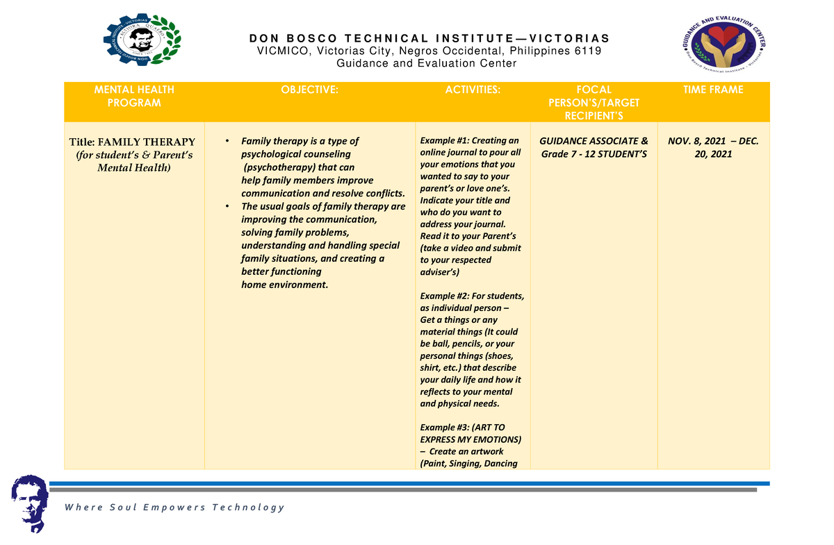 Mental Health Program For Student's - D O N B O S C O T E C H N I C A L ...