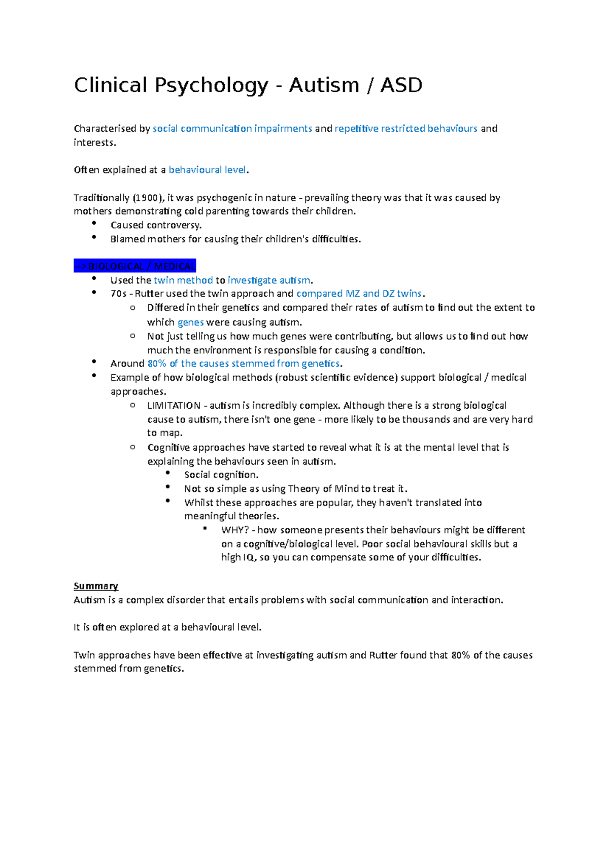 Autism Applying Psychology Lecture Notes Clinical Psychology
