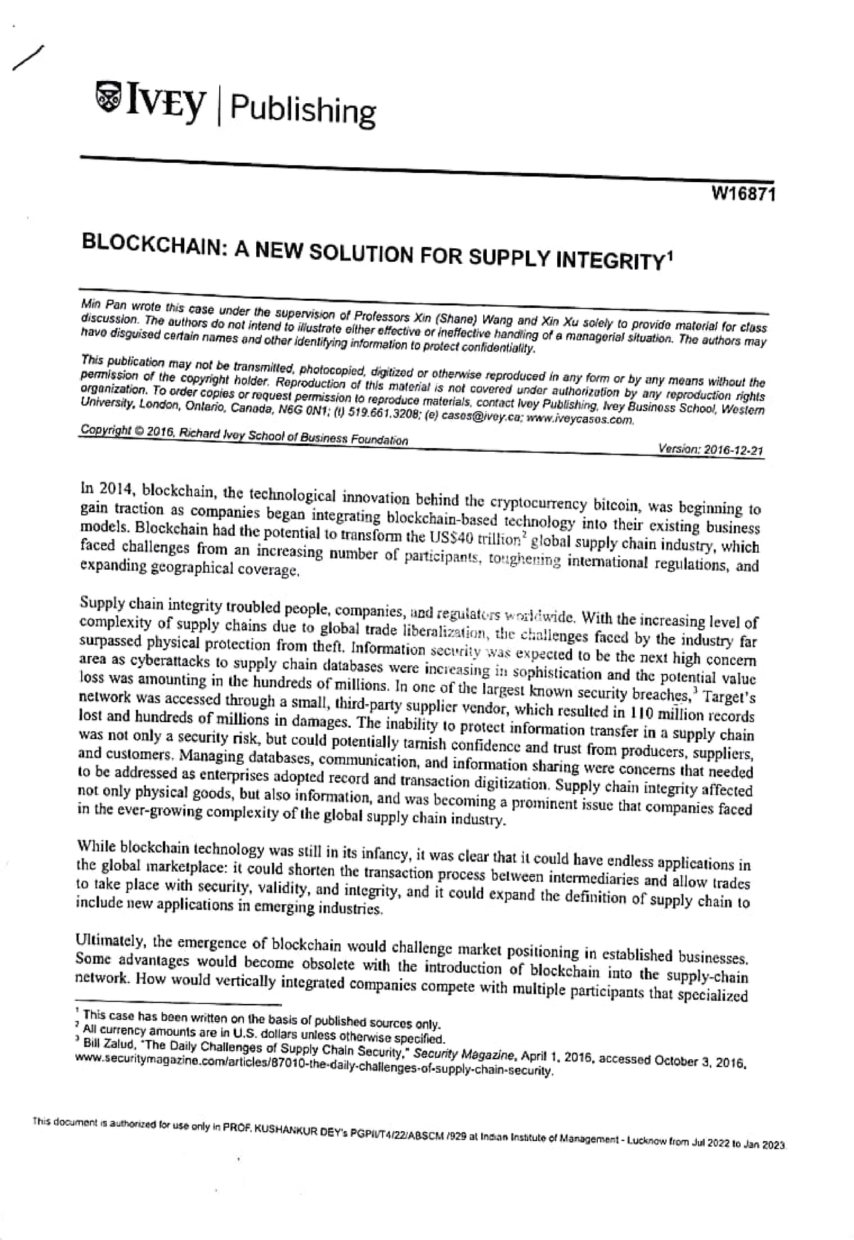 Blockchain Case - IVEy Publishing W BLOCKCHAIN: A ####### NEw sOLUTION ...