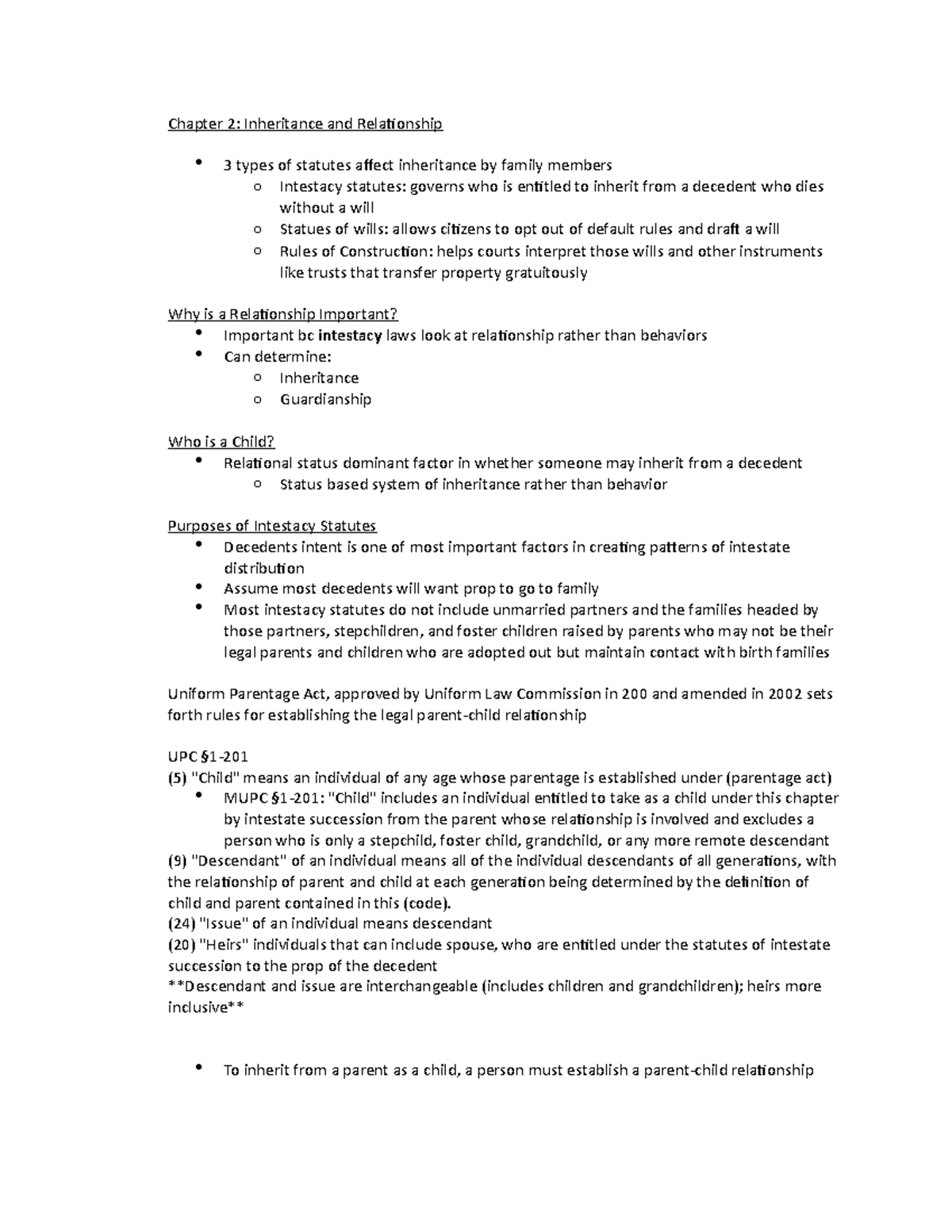 Trusts and Estates Inheritance and Relationship - Chapter 2 ...
