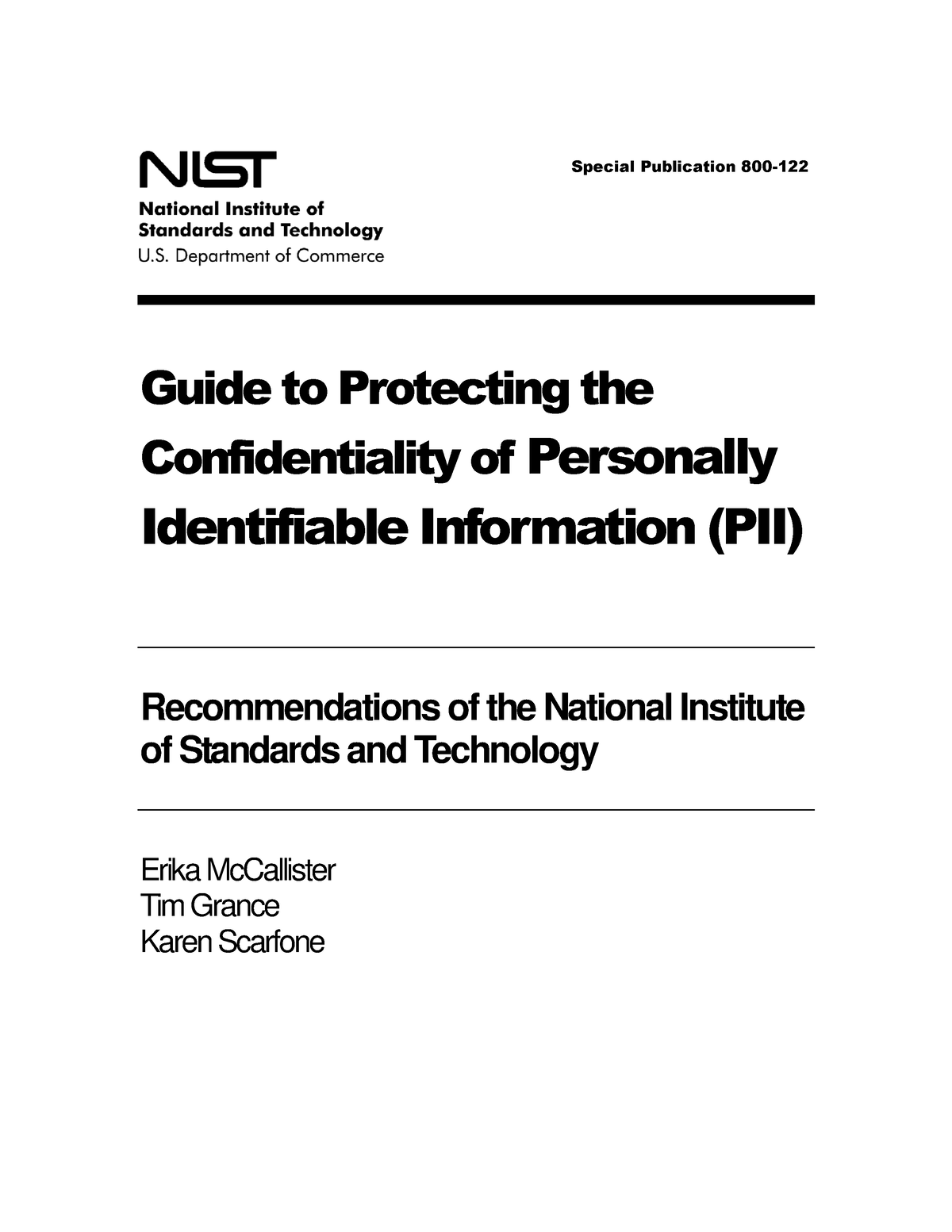 NIST Special Publication SP 800-122 - Guide To Protecting The ...