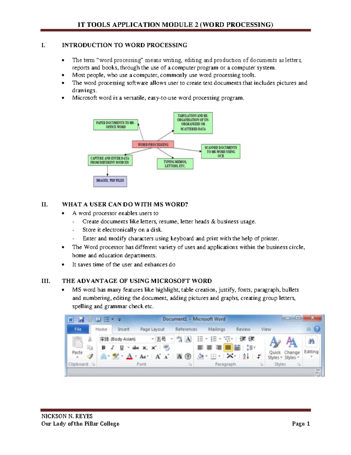 Module 2 (WORD Processing) - NICKSON N. REYES I. INTRODUCTION TO WORD ...