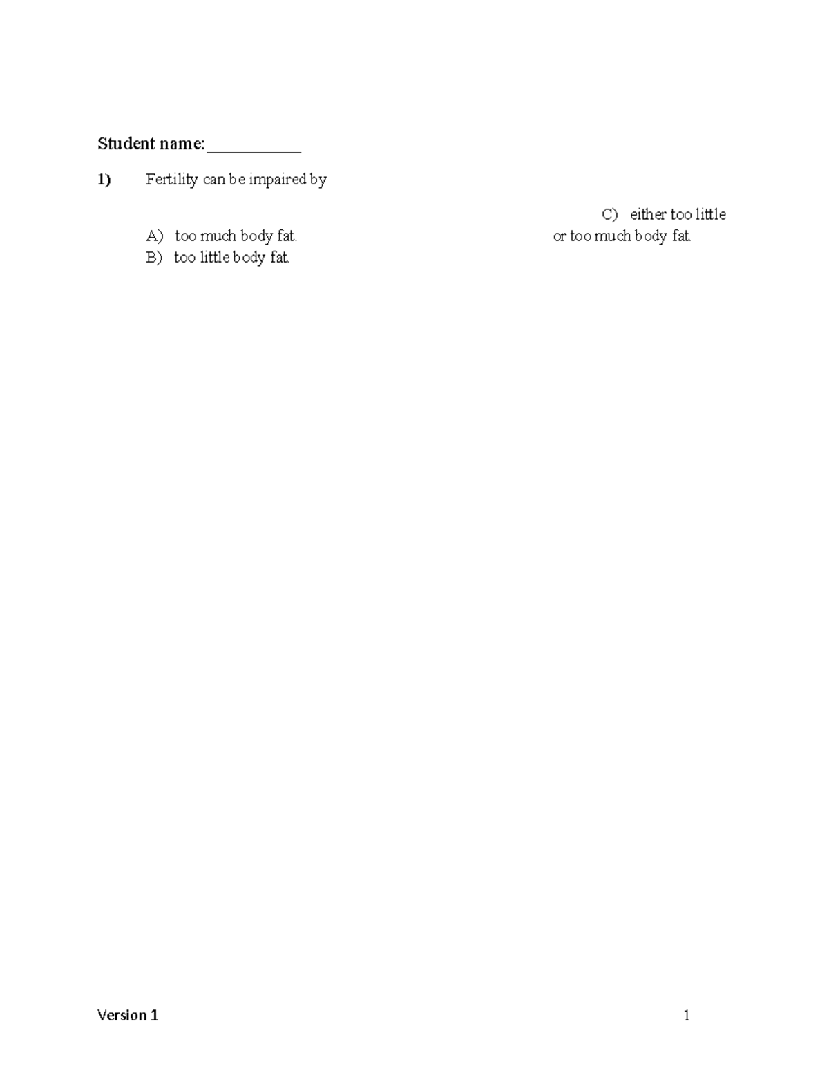 Chapter 14 Test Bank Version 1 - Student Name:__________ Fertility Can ...